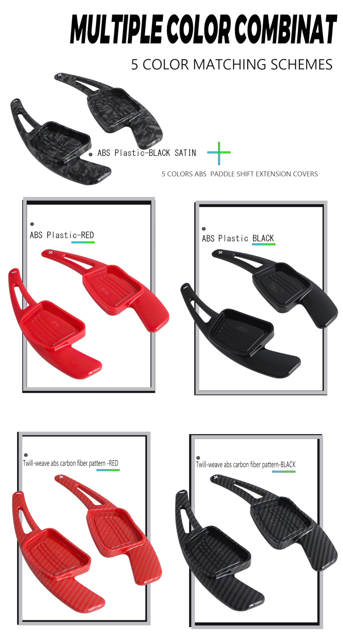ontto ABS per volante auto, palette del cambio, estensione leva del cambio compatibile con Audi 2017-2019 S3 S5 SQ2 SQ5 A3 8V A4 A5 Q2 Q3 Q5 Q7 Paddleshift copertura estensione accessori-Rosso