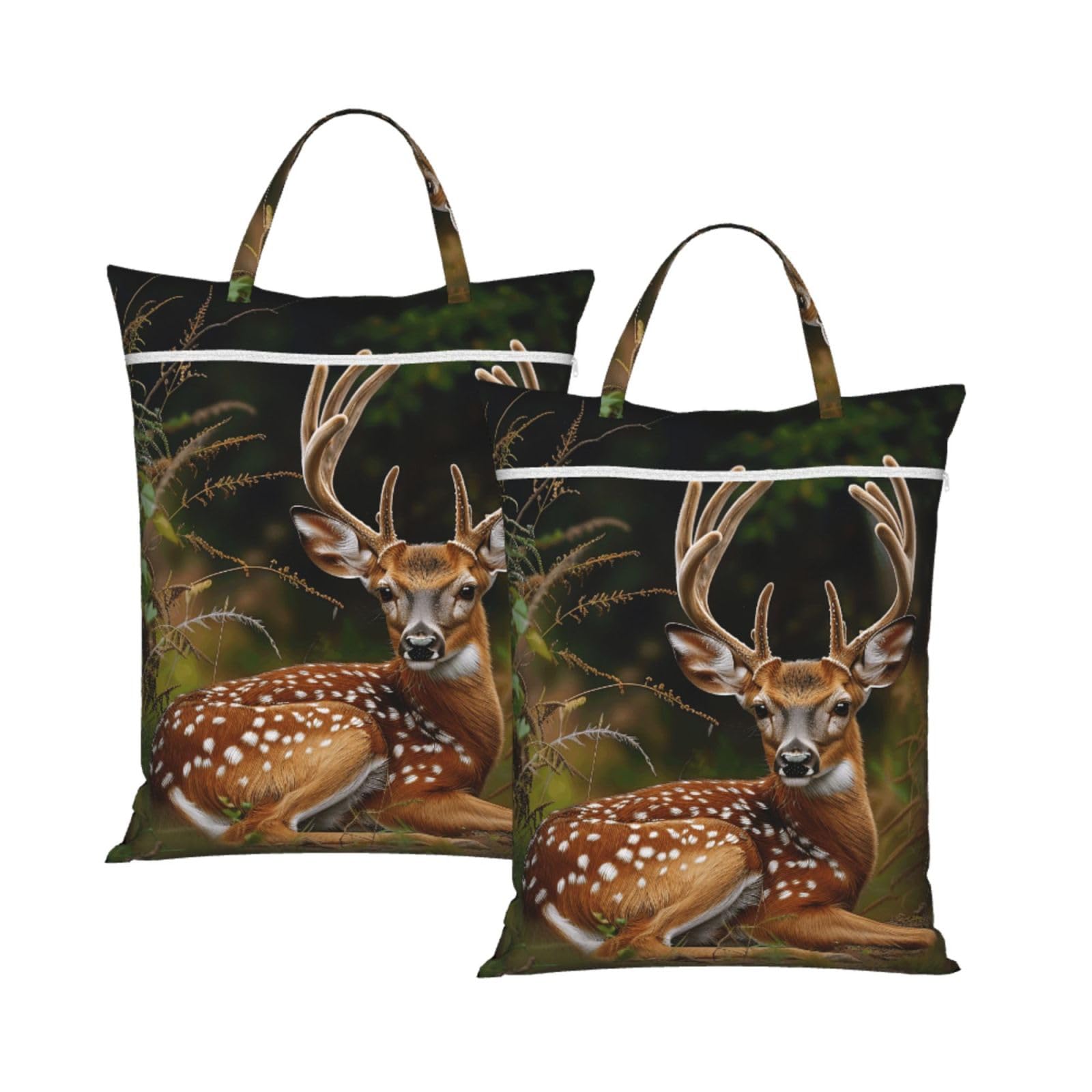 Large Travel Laundry Bags,Whitetail Deer Fawn in Wilderness Stag Print with Handle Foldable Laundry Bag for Holidays Gym Swimming and Family Trips, 2Pcs
