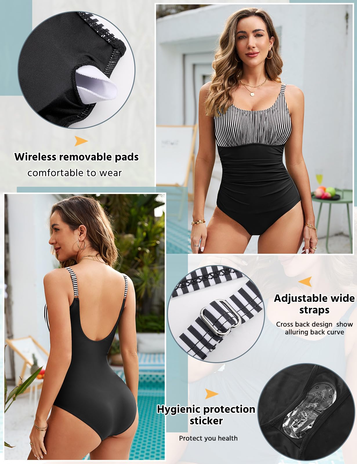 RITOSTA Costume Intero Donna Contenitivo Pancia Costumi Piscina Mare Costume Curvy Costume da Bagno Donna Push up Monokini con Swimwear Imbottito Scollo a U Schiena Bassa