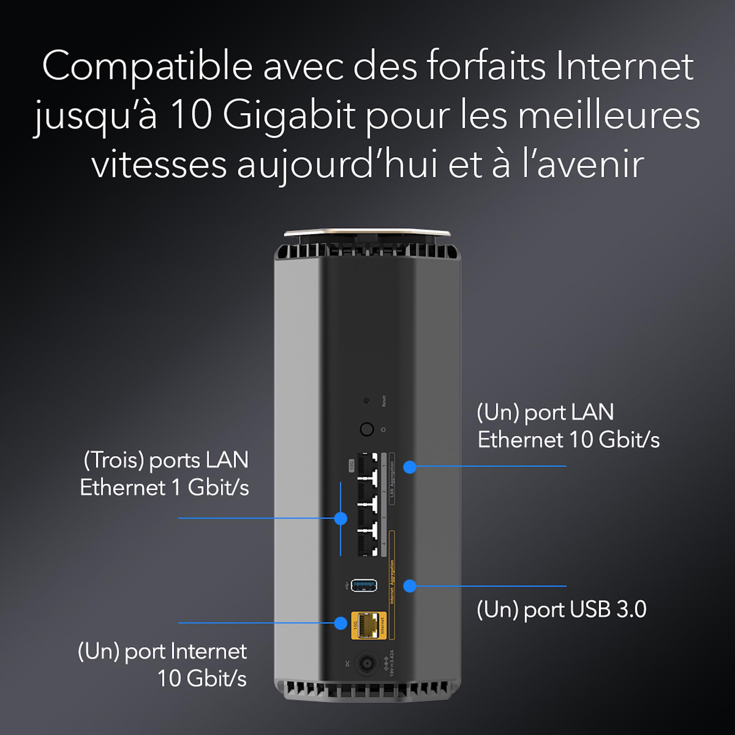 Netgear Nighthawk Routeur WiFi 7 tri-Bande (RS600) - Fonctions de sécurité, Vitesse sans Fil BE18000 (jusqu'à 18 Gbit/s) - Port Internet 10 Gbit/s - Couvre jusqu'à 250 m2, 150 périphériques