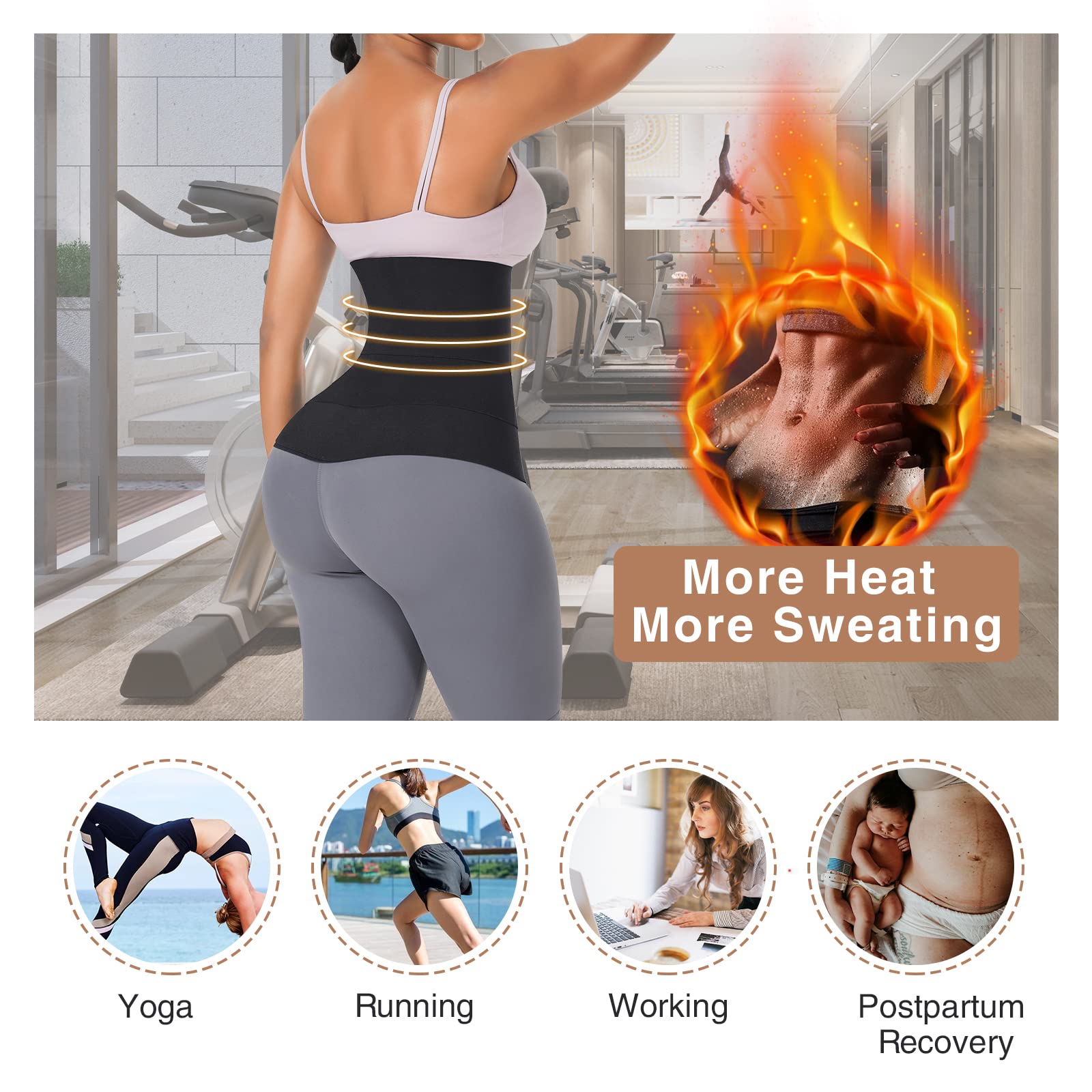 FeelinGirl Waist Trainer for Women Snatch Bandage Tummy Wrap Plus Size Workout Waist Trimmer for Gym Sport