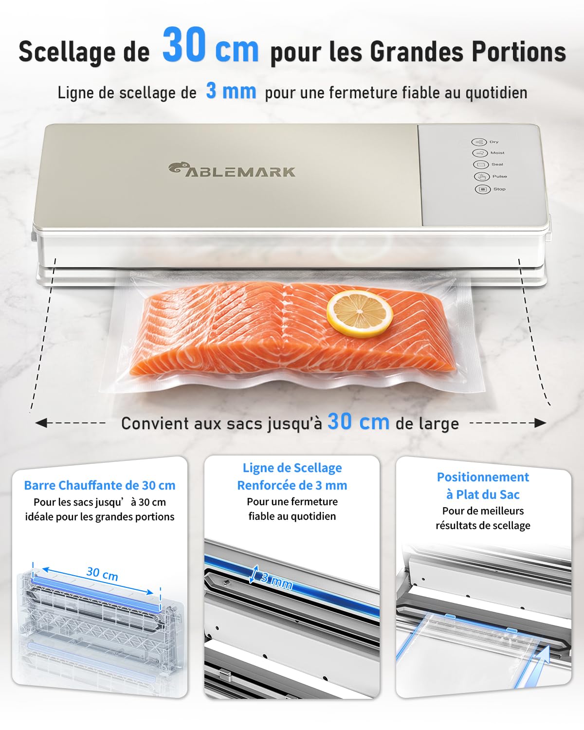 Machine Sous Vide Alimentaire, Soudure 30 cm, Sec et Humide