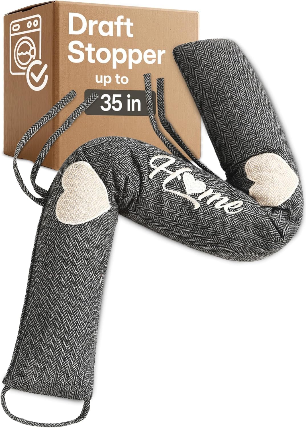 Door Draft Stopper 35 Inch - Weighted Door Draft Blocker with Washable Cover - Easy Installation - Wind, Cold & Noise Guard - Gray