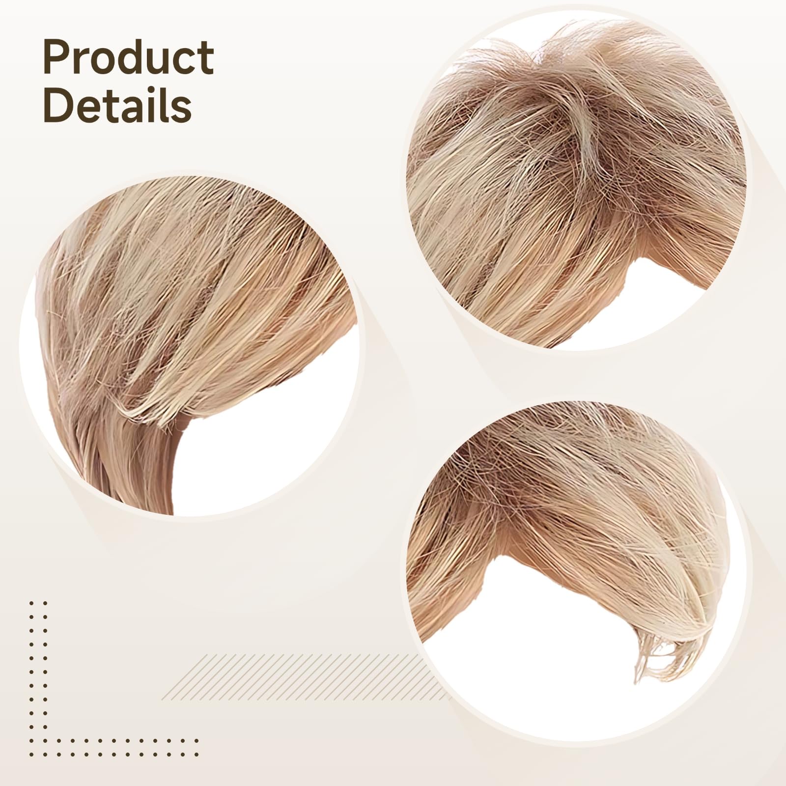 Lot de 2 perruques homme blond, cheveux synthétiques courts 4 in / 10,2 cm, remplacement capillaire brun doré, perruque cheveux Halloween