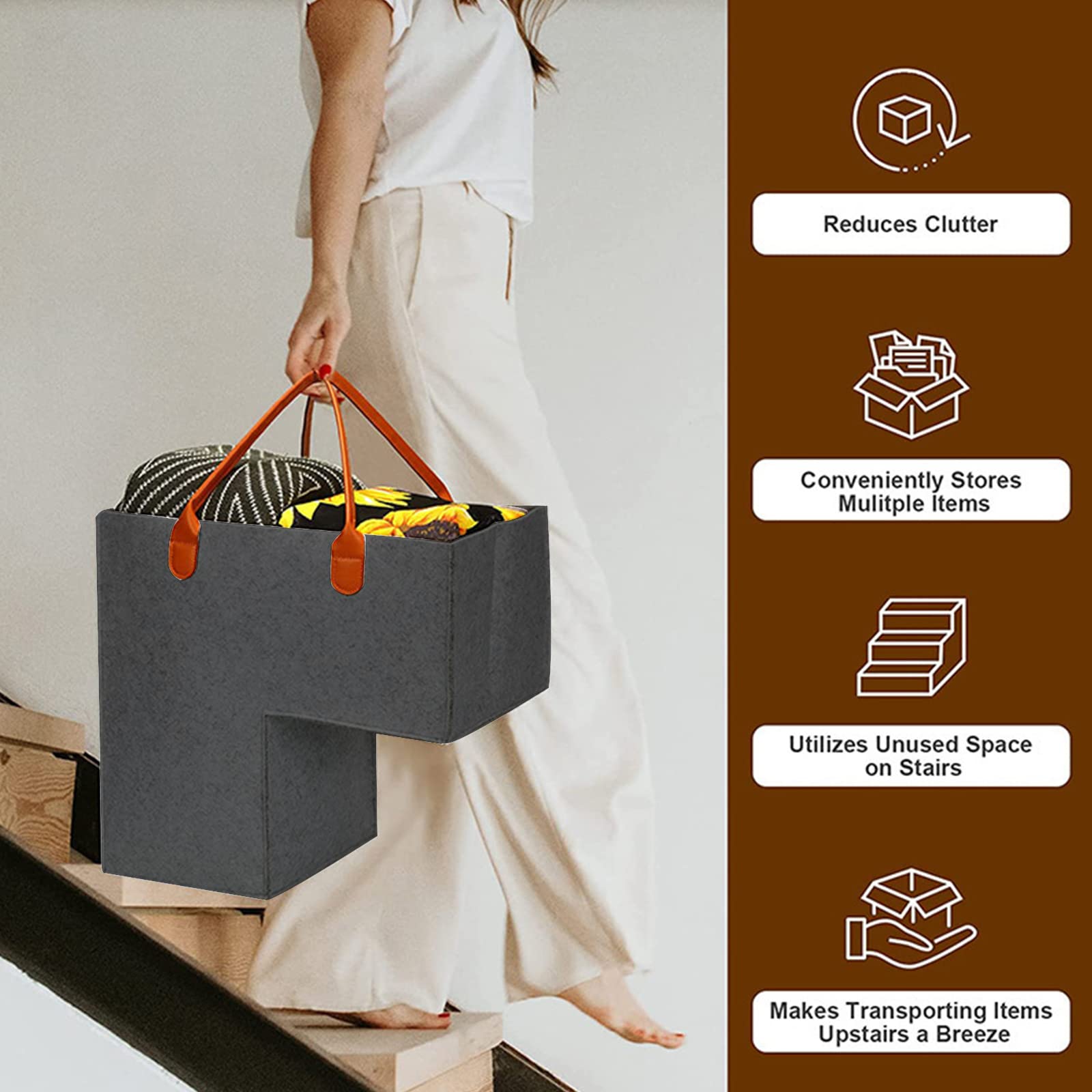 Borsa Portaoggetti Per Scale - In Feltro Lavabile Con Manici In Pelle - Organizza Vestiti, Giocattoli, Casa - Foto 11