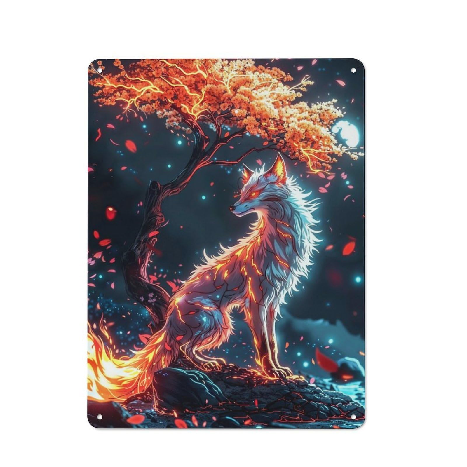 Old Style Fairy Kitsune Fox Spirit Metal Sign 40x30cm, Bar Wall Plaque for Diner, Restaurant, Shed Or Kitchen