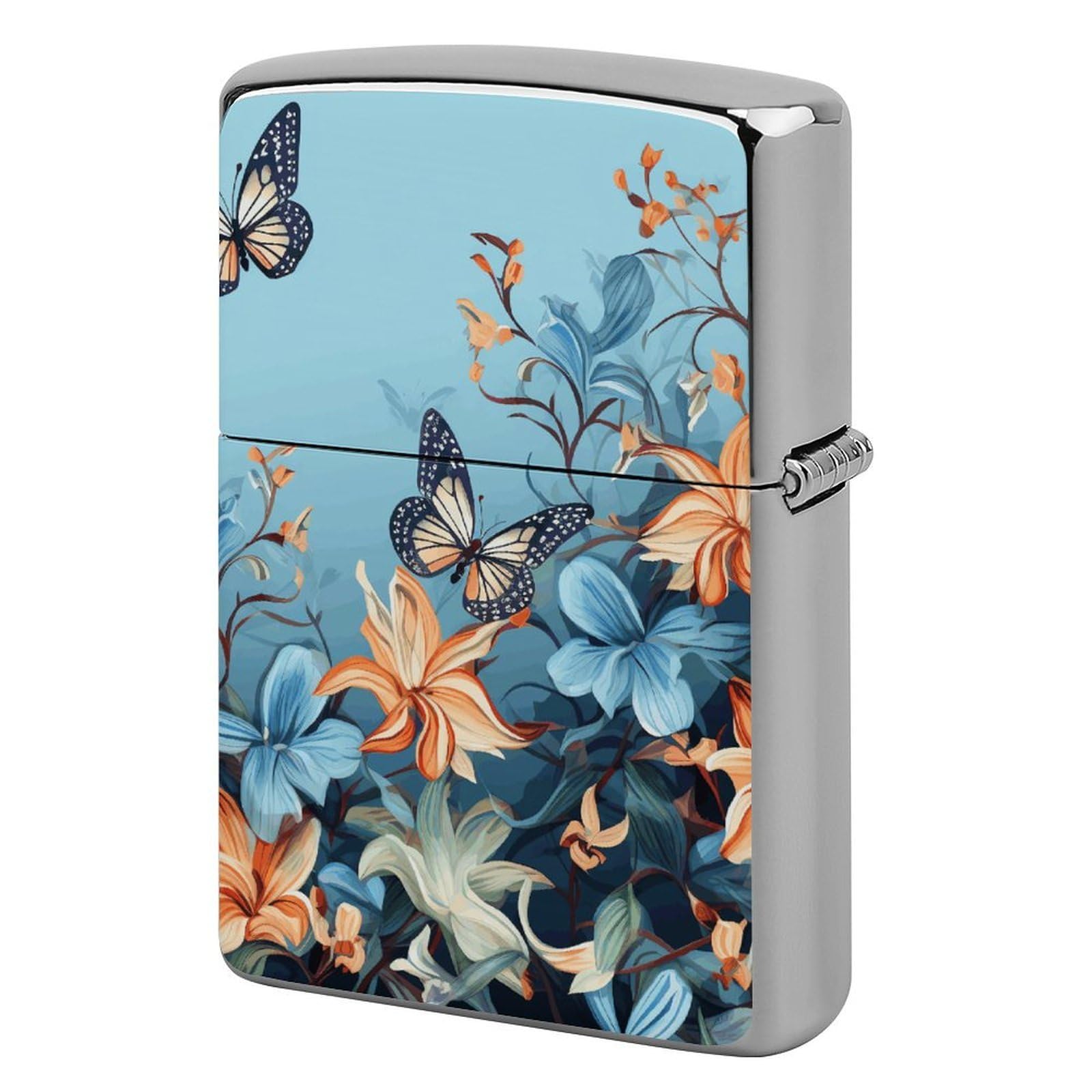 Blue Butterfly Floral Lighter Case Vintage Metal Lighter Cover Reusable Lighter Protective Sleeve Unique Design Personalized Lighter Sleeve Holder Against Dust and Scratches