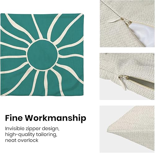 Miniatura 6 de BETGINY Fundas de almohada de verano para exteriores de 18 x 18 pulgadas, 2 unidades, color aguamarina, verde azulado, crema y sol, bohemia,