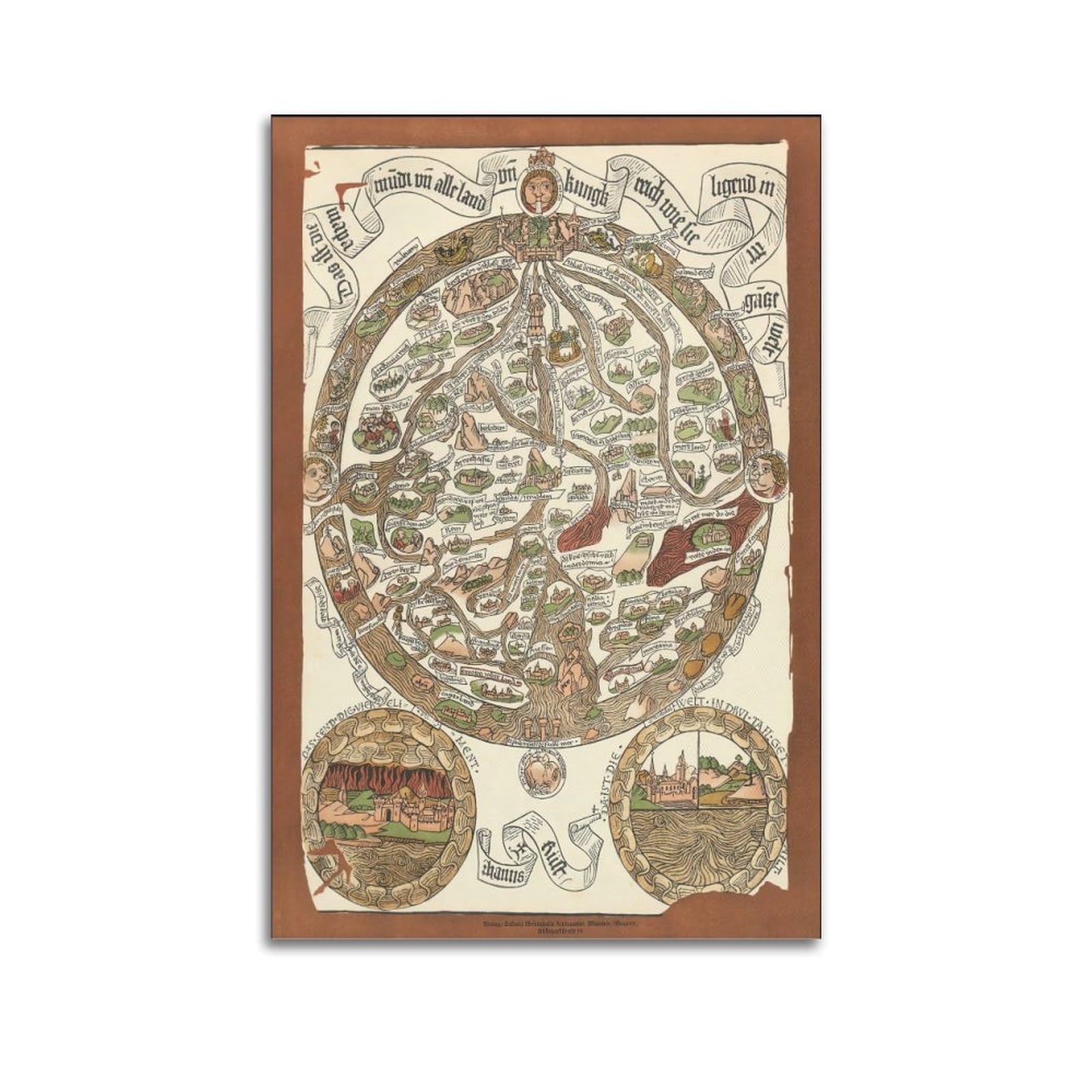 OKAHYS Vintage Medieval World Map Poster Decorative Painting Canvas Wall Artworks Picture 24x36inch(60x90cm)