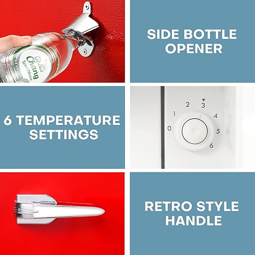 Miniatura 4 de Upstreman Refrigerador pequeño de 2.5 pies cúbicos, mini refrigerador con congelador, mini refrigerador retro rojo, descongelación manual,