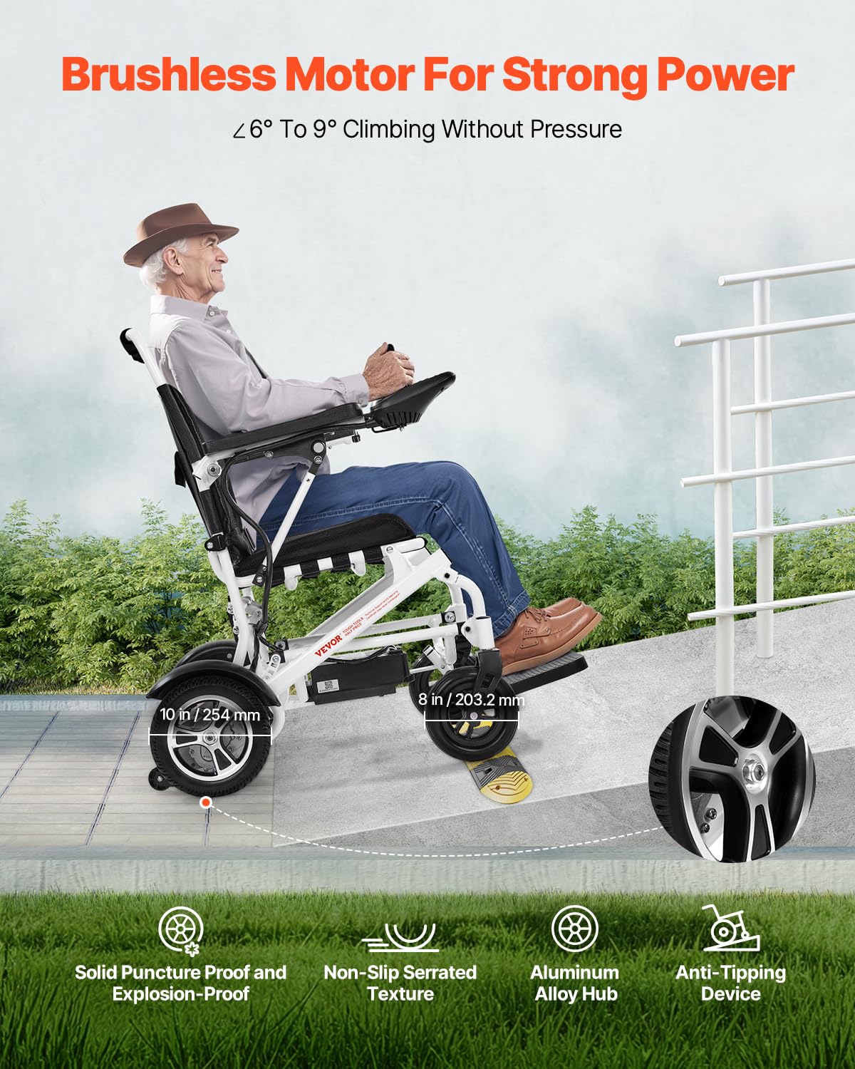 VEVOR Silla de Ruedas Eléctrica para Adultos Capacidad de 136 kg Plegable Ligera Motorizada Autonomía de 21 km Asiento de 53 cm Todoterreno Portátil para Personas Mayores, Discapacitadas