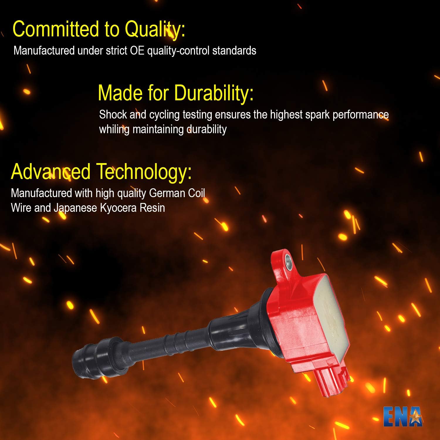 ENA Set of 4 Red Ignition Coil Pack Compatible with Nissan 2002 2003 2004 2005 2006 Sentra, 2001-2005 Almera 1.8L L4 Coils Replacement for UF351 UF548 5C1394 52-1745 IC481 224336N015 224486N015