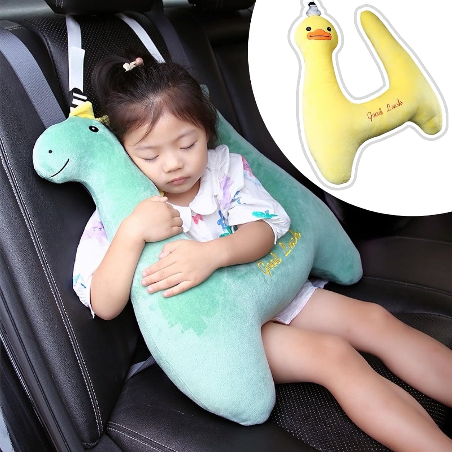Cute Cartoon Travel Pillow for Carseat Soft Neck Pillow for Head and Body Support Seatbelt Pillow (Yellow Duck)