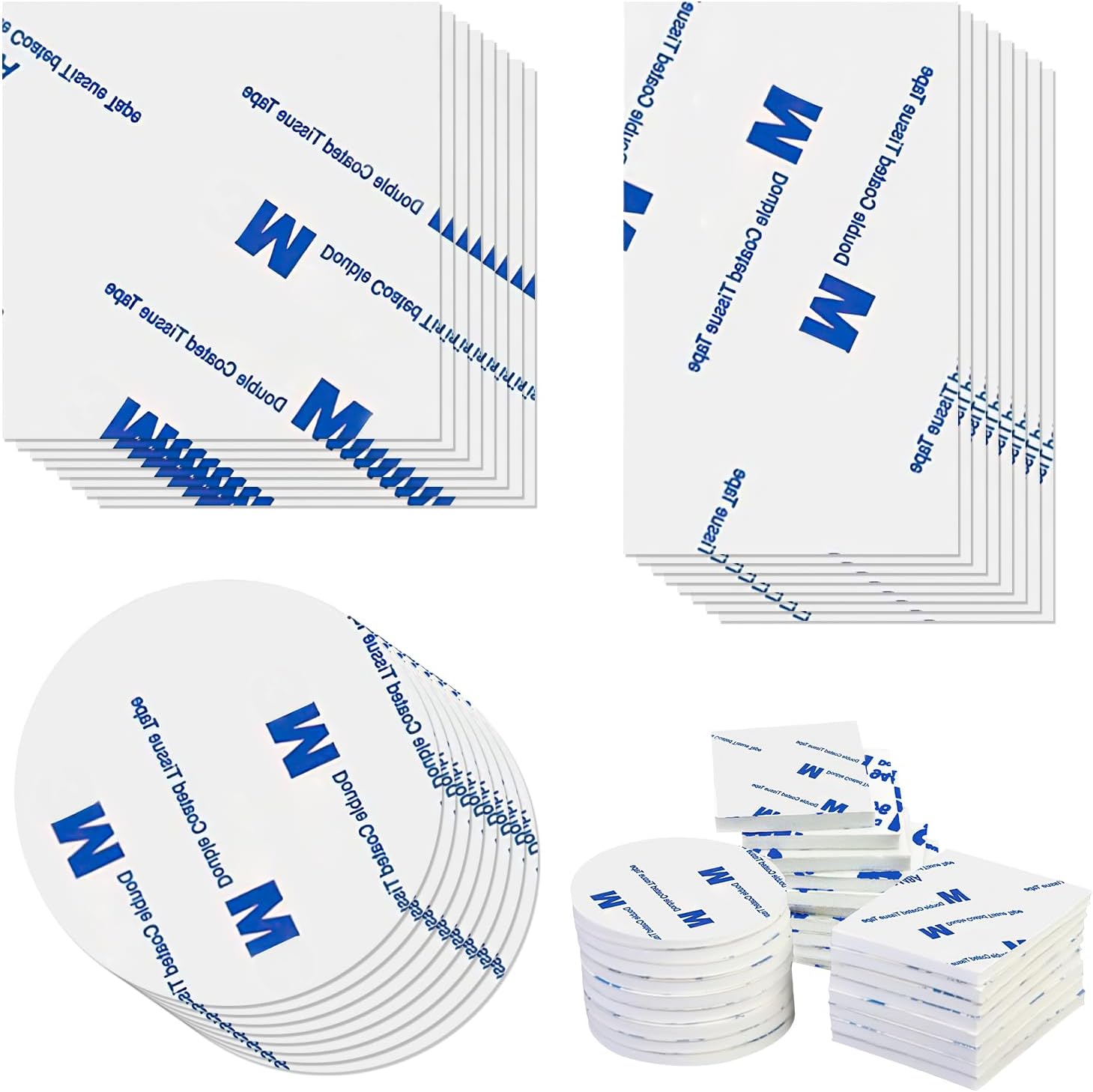 60pcs Double Sided Sticky Pads, Double Sided Foam Tape Self Adhesive, 3 Shape Mounting Pads for Walls, Floor, Door, Plastics, Glasses and Metals (White)