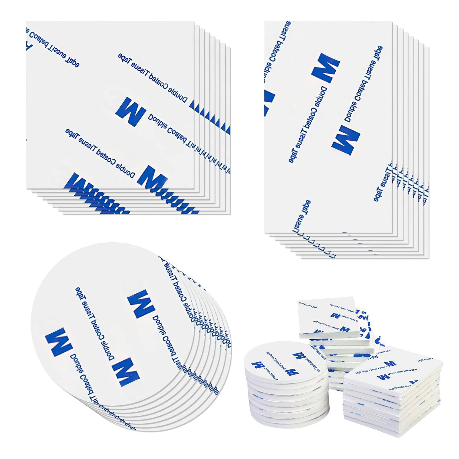 60pcs Double Sided Sticky Pads, Double Sided Foam Tape Self Adhesive, 3 Shape Mounting Pads for Walls, Floor, Door, Plastics, Glasses and Metals (White)