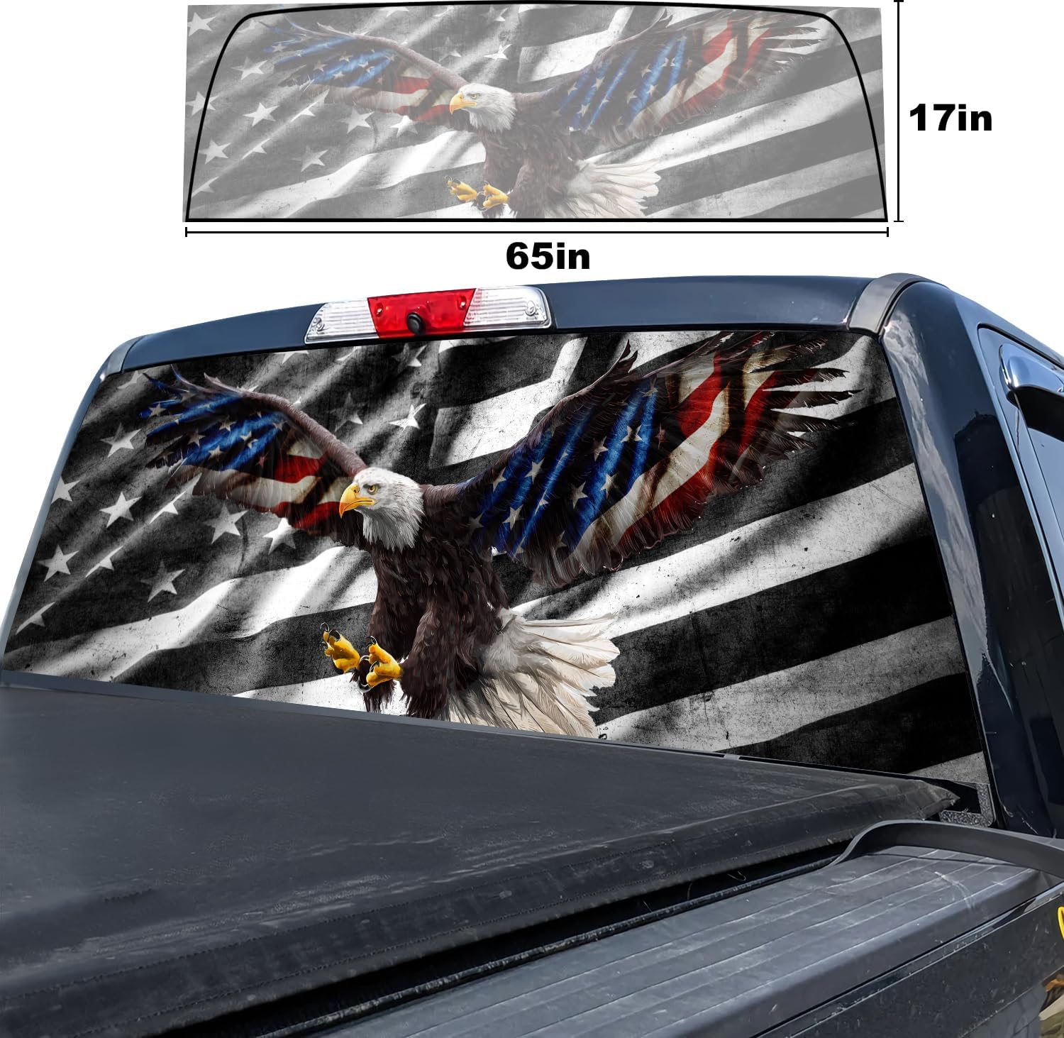 Rear Window Decal for Trucks,Eagle American Flag Truck Rear Window Decal,American Flag Decals for Truck Car SUV (Eagle 65x17in)