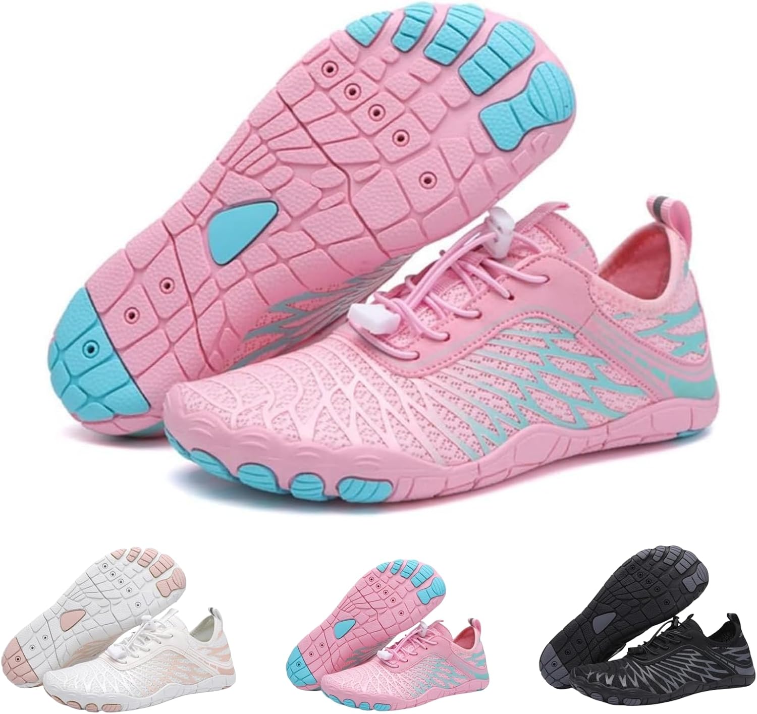 Hike Barefoot Shoes Womens Mens, Pro Water Shoe Women Men Footwear Barefoot Hike Shoes for Travel, Wide Toe Box Non-Slip Breathable Zero Drop Shoe(Women 10/ Men 8) Pink-Blue