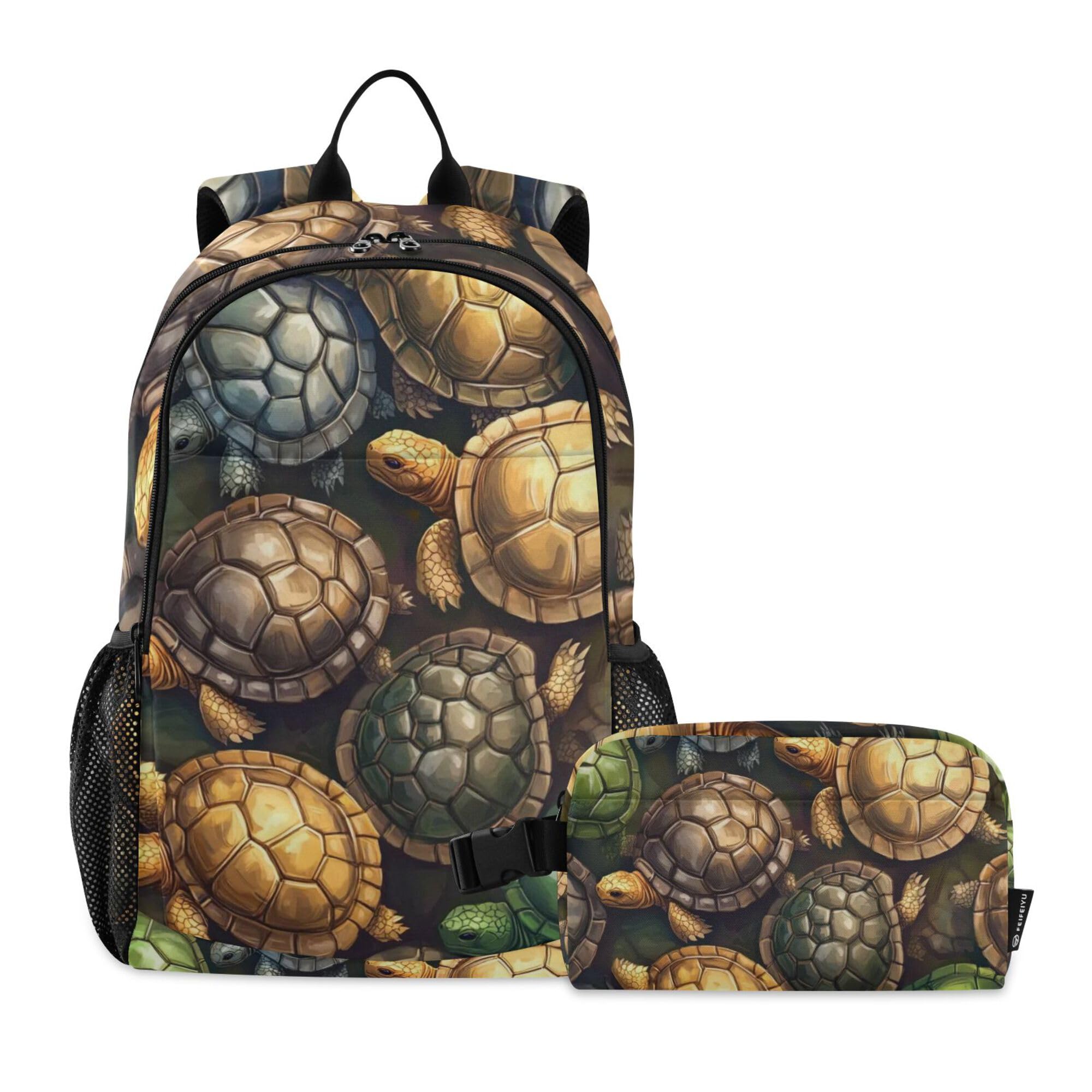 Jucciaco Many Tortoise Turtles Backpack with Lunch Bag for Boys Girls, Travel School Backpack Set