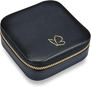 GLANZSTÜCKE MÜNCHEN Schmuck-Reisetäschchen Kunstleder schwarz 10 x 10 x 3,5 cm Samt creme Schmucketui Schmuckschatulle für die Reise