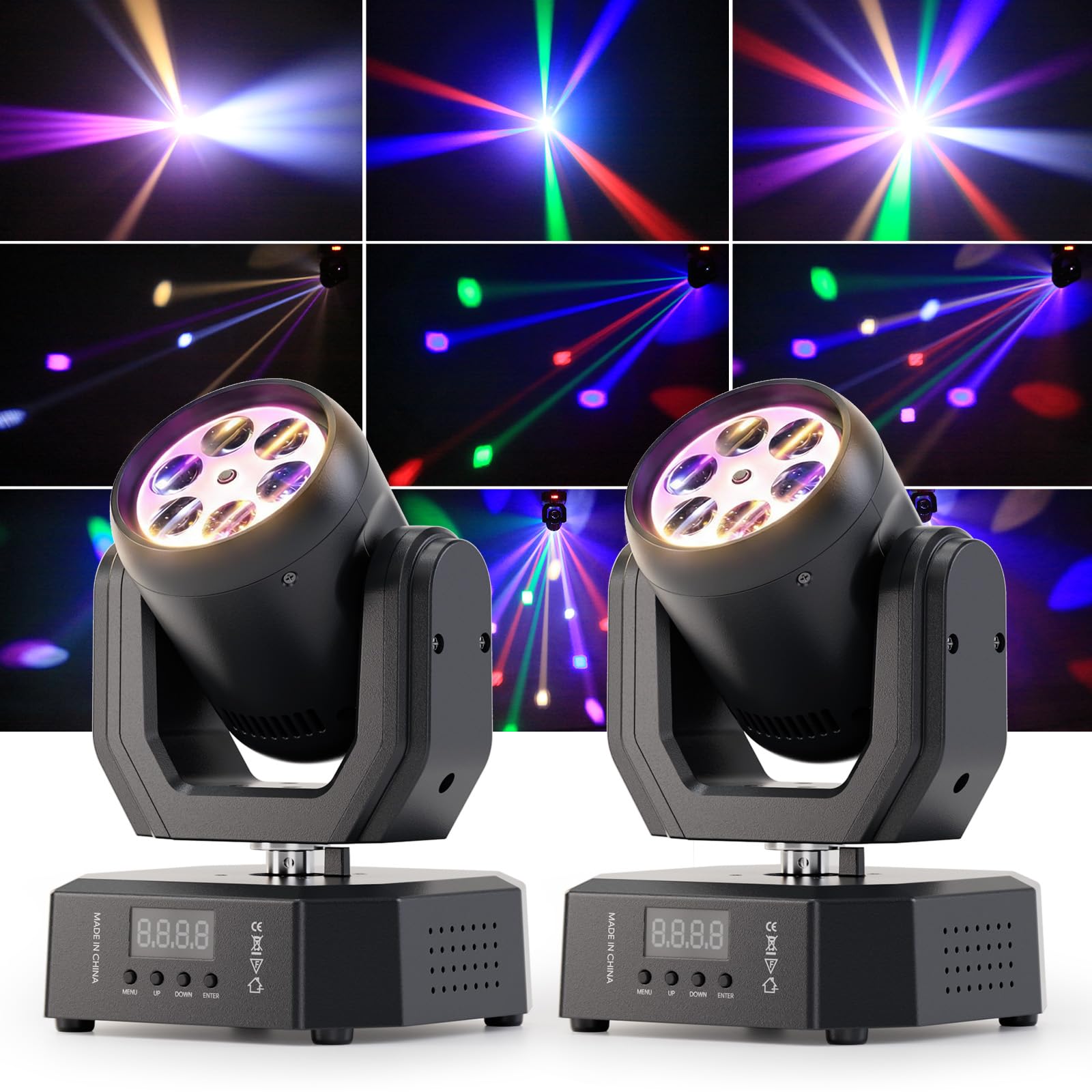 Photo 1 of 2PCS Mini Moving Head Light,30W Compact Led DJ Stage Lights with Bee-Eyes/Dot Beam/Halo Effects,Remote Control Sound Active & DMX512 Control for Wedding DJ Party Stage Lighting Disco Club