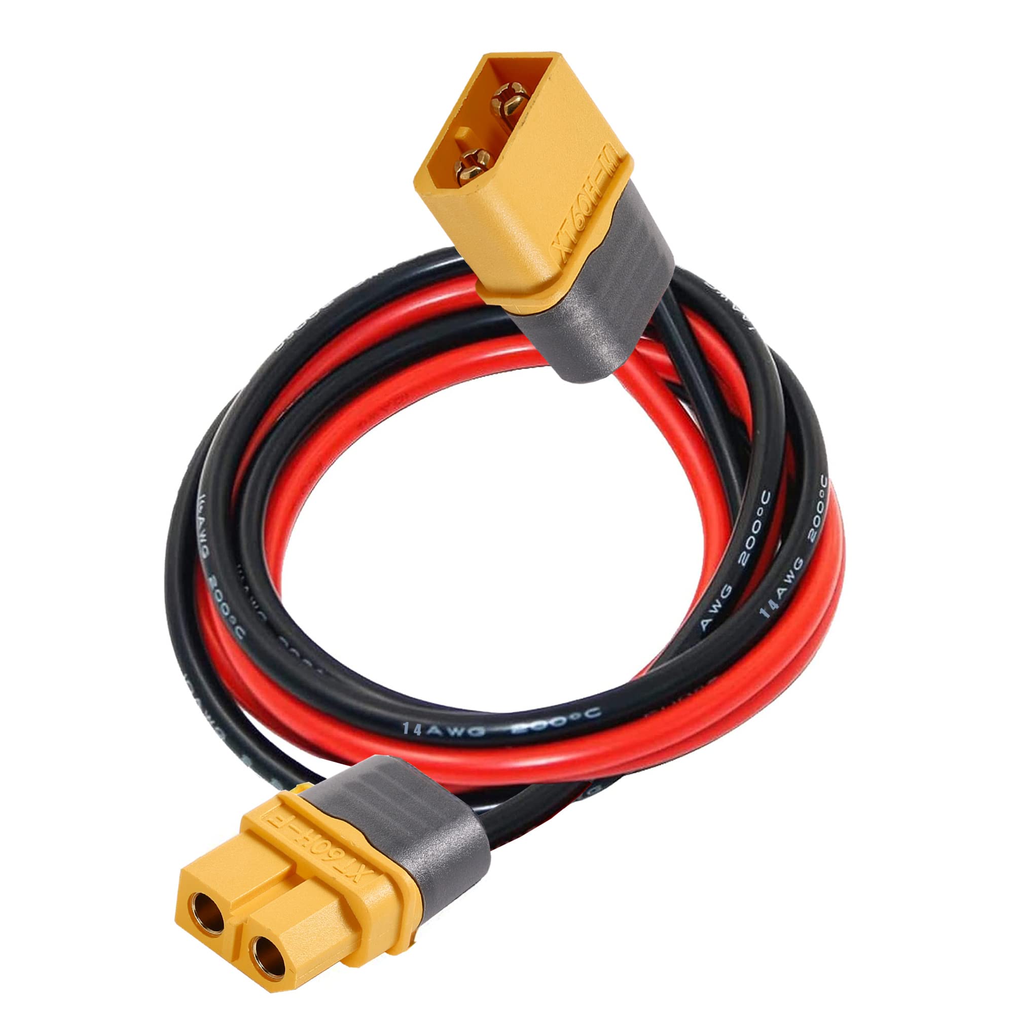 ZHOFONET XT60 Male to XT60 Female Adapter, XT60 Extension Cable with 3M 14AWG Silicone Wire for RC Lipo Battery FPV Drone