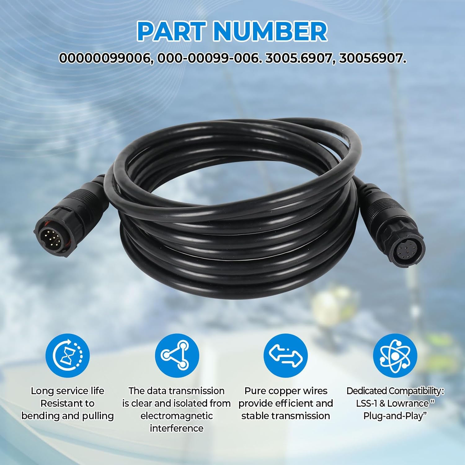 000-00099-006 Transducer Extension 10 Feet (3 m) Compatible with Lowrance LSS-1 LSS-2 Structure Scan Transducer #3005.6907 30056907