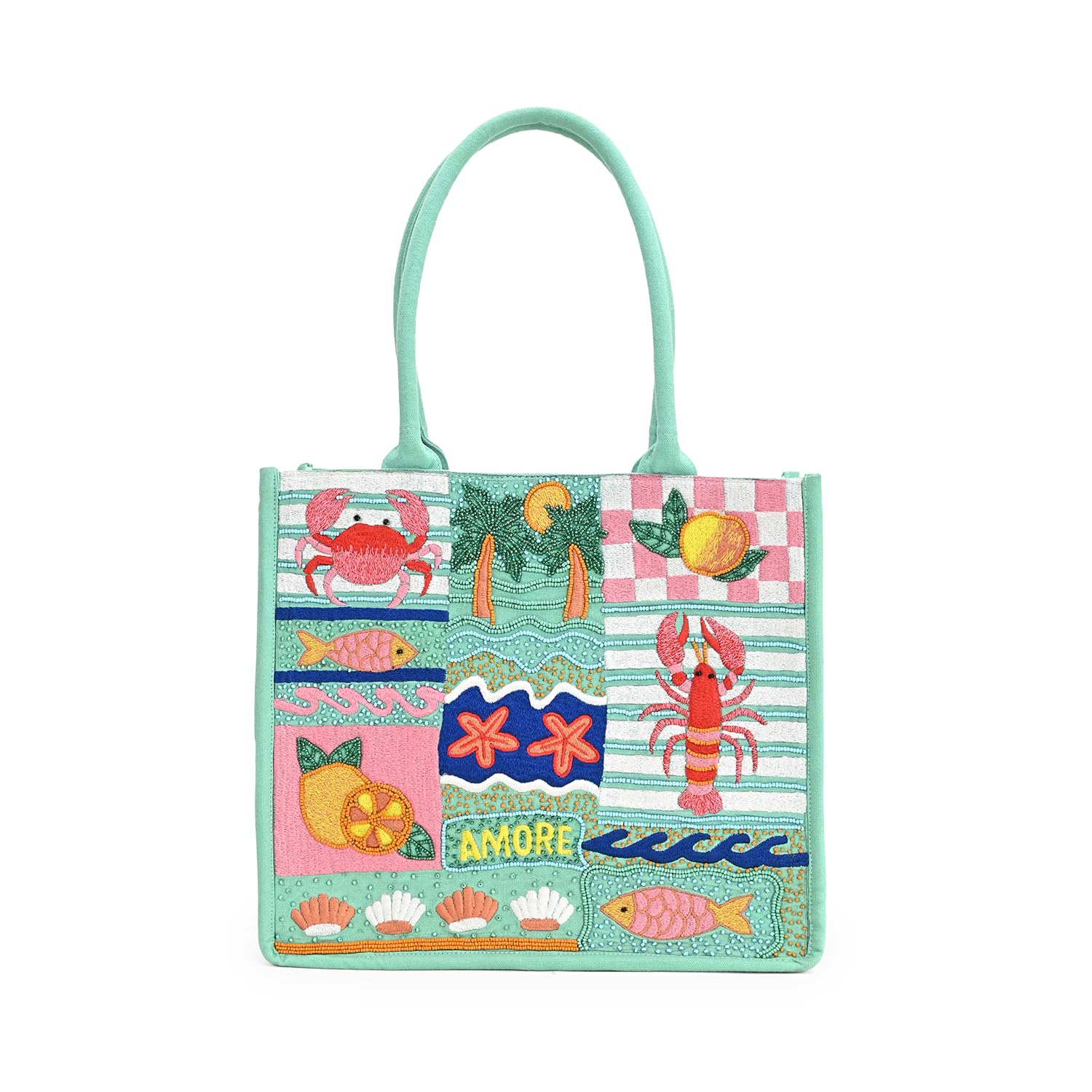 Handbag for Women Coastal Charm Cotton Tote Bag, Ocean Theme Embroidered Ladies Shoulder Bag, Stylish Women Tote Bag for Beach, Travel, Shopping and Everyday Use-image-38