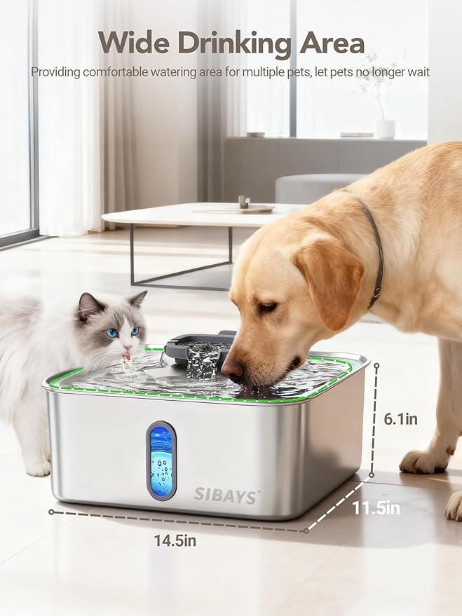 Fuente de Agua Automática para Perros Grandes SIBAYS 15L Acero Inoxidable miniatura 7