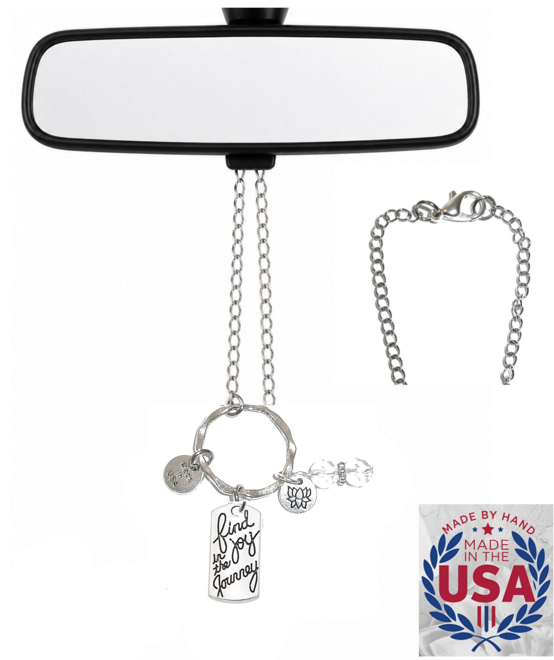 Hidden Hollow Beads Rear View Mirror Car Charm Ornament, Sun Catcher, Hanging Pendent, Stainless Steel Chain (Find Joy in The Journey)-image-27
