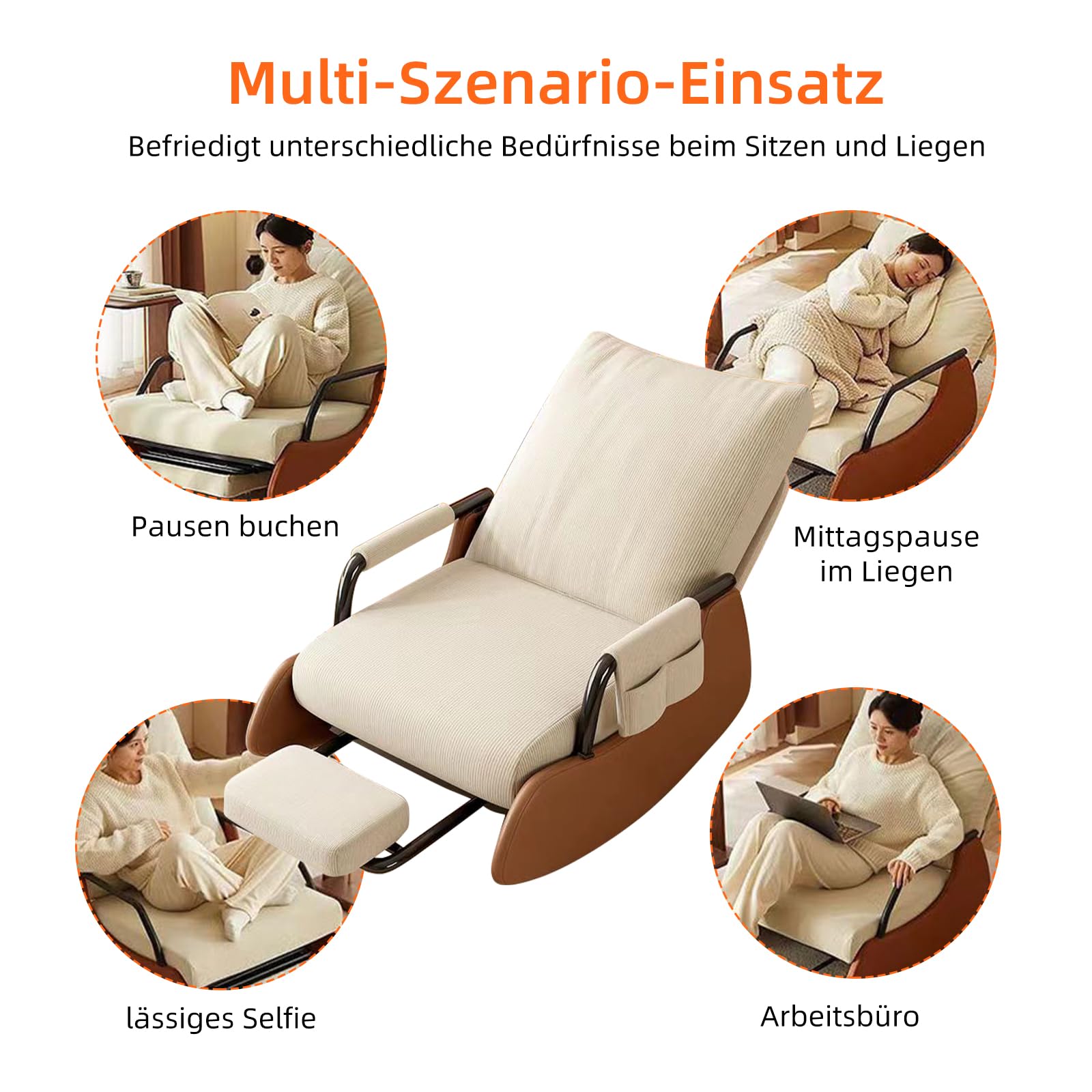 TWSOUL Schaukelstuhl, Lesesessel Bequem, Wohnzimmersessel mit 3-Fach Verstellbare Rückenlehne, Relaxsessel mit Dehnbare Fußstütze, Schaukelsessel für Schlafzimmer Wohnzimmer