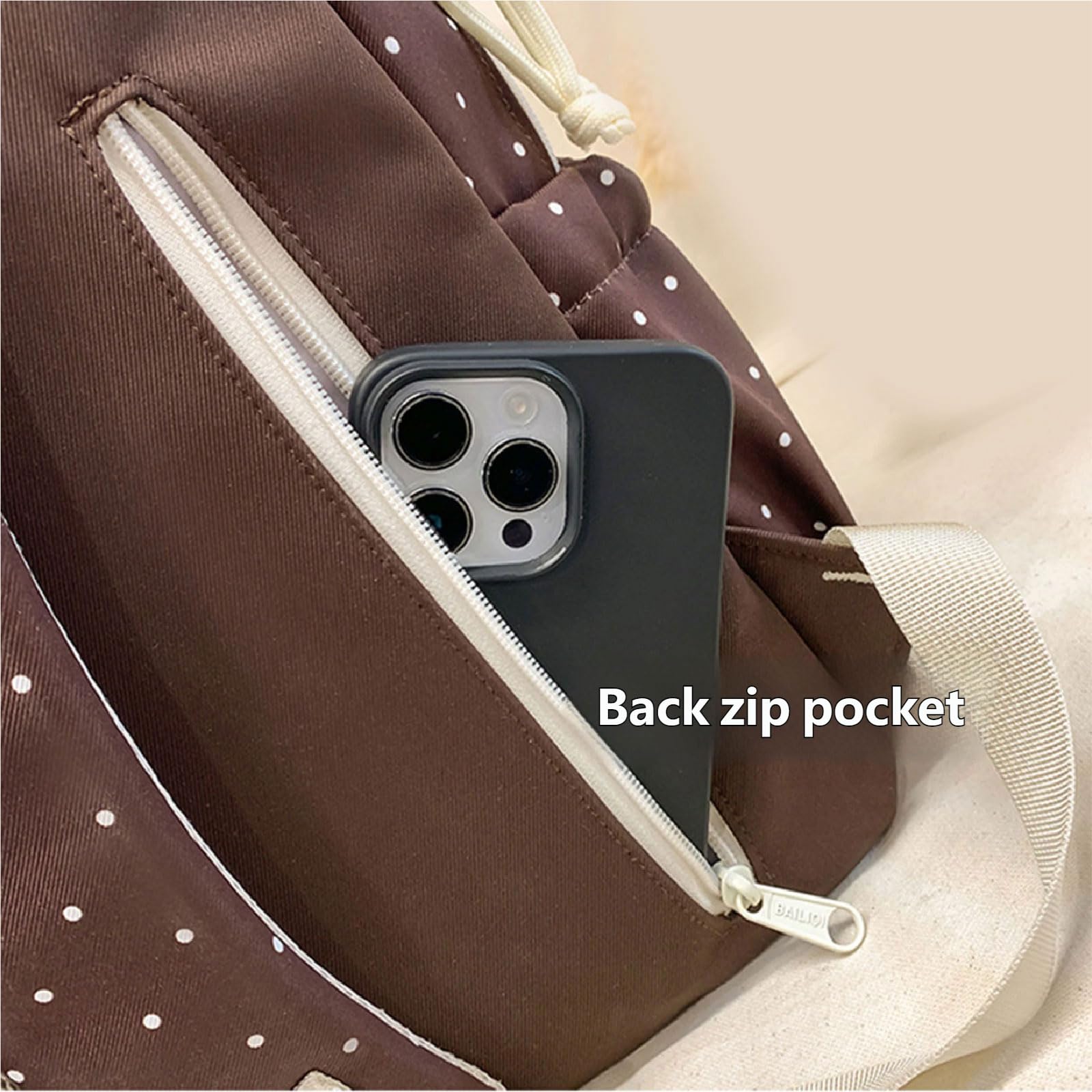 Elegante zaino a pois per donne e uomini grande capacità pratica borsa da libro in nylon con comoda tracolla casual Daypack, Colore caffè.