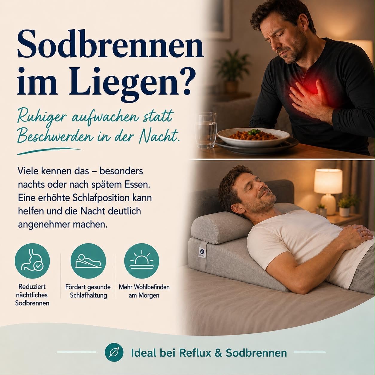 Keilkissen Bett mit Nackenrolle – Reflux Kissen Erwachsene gegen Sodbrennen & Schnarchen, Ergonomischer Matratzenkeil für erhöhte Schlafposition, besseren Schlaf & Rückenentlastung