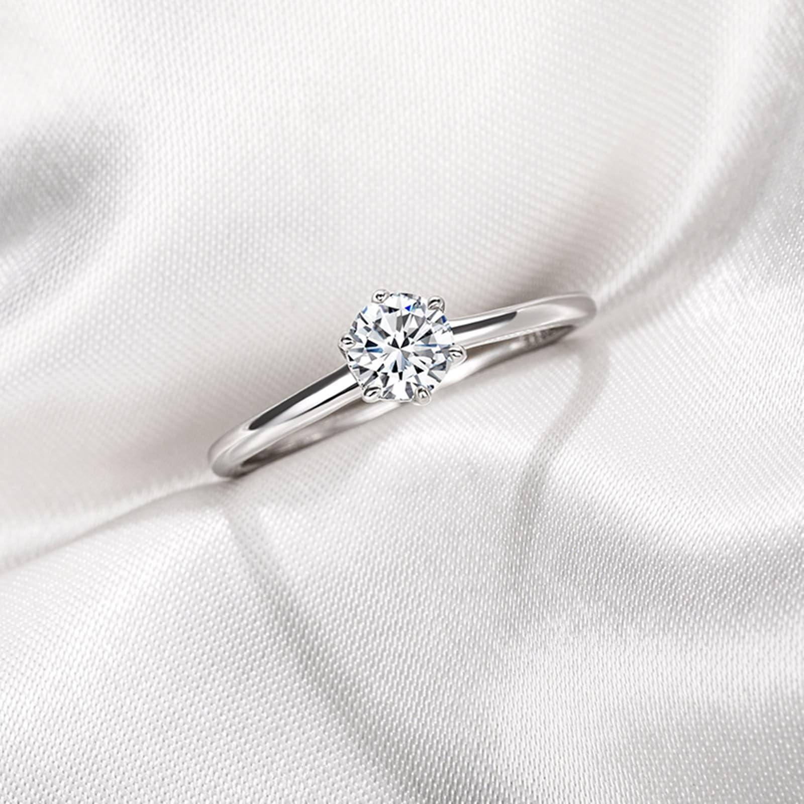 Fedi nuziali da donna in argento sterling 925, 6 griffe, solitario da 0,5 carati, con moissanite, anello da donna vintage, misura 54 (17,2)
