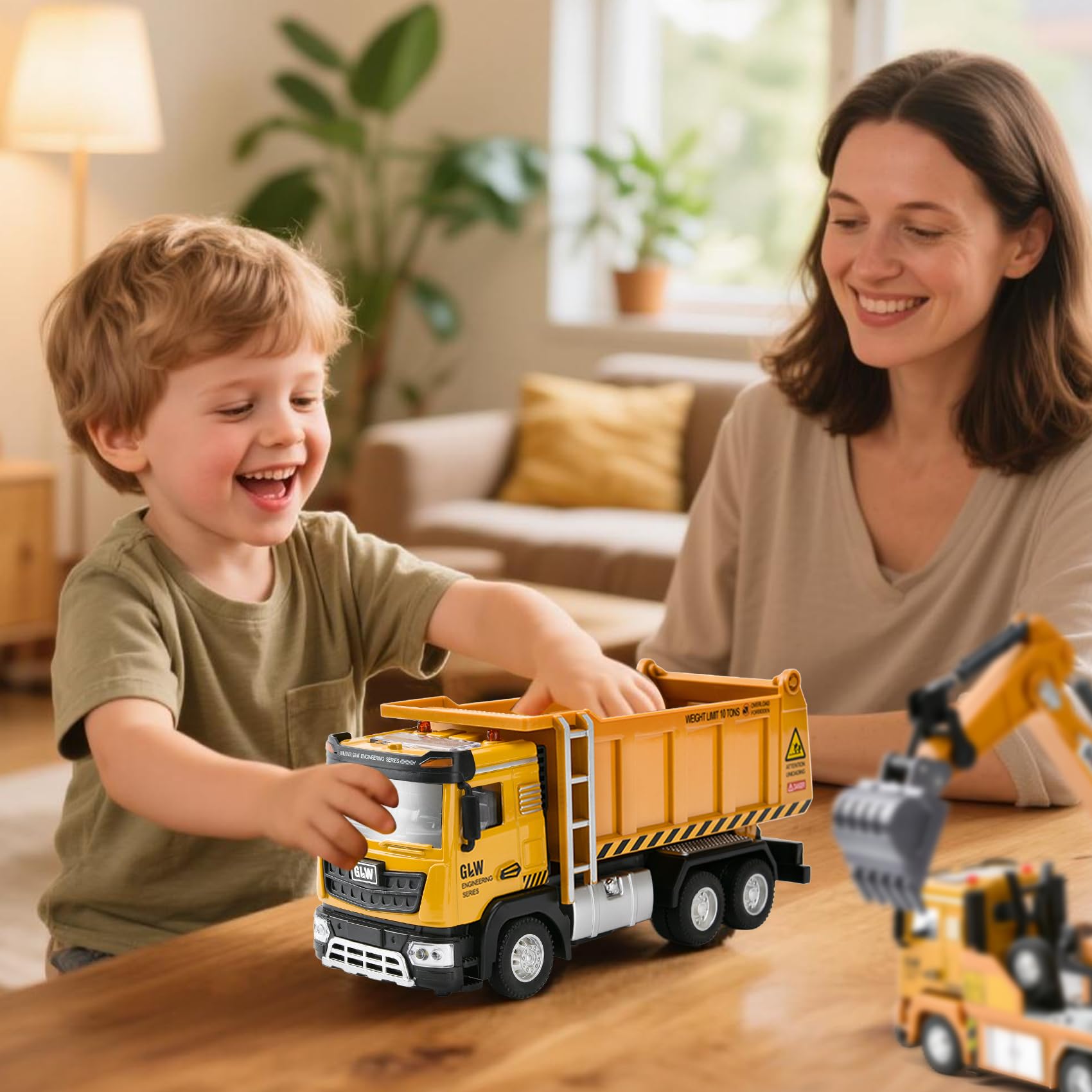 Véhicules de Chantier Enfants, 1:40 Camion Benne, Engins de Chantier Jouet avec Lumière et Son, Voiture Jeux Construction, Jouet Enfant 3 4 5 6 Ans Garcon