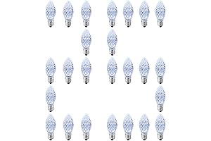 25 Pack C7 LED Replacement Christmas Light, Cool White Faceted Bulbs