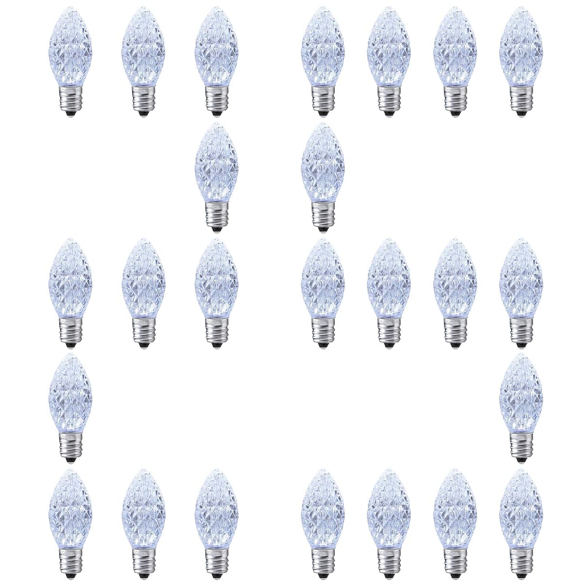 AIDDOMM 25 Pack C7 Cool White LED Replacement Christmas Light Faceted Bulbs