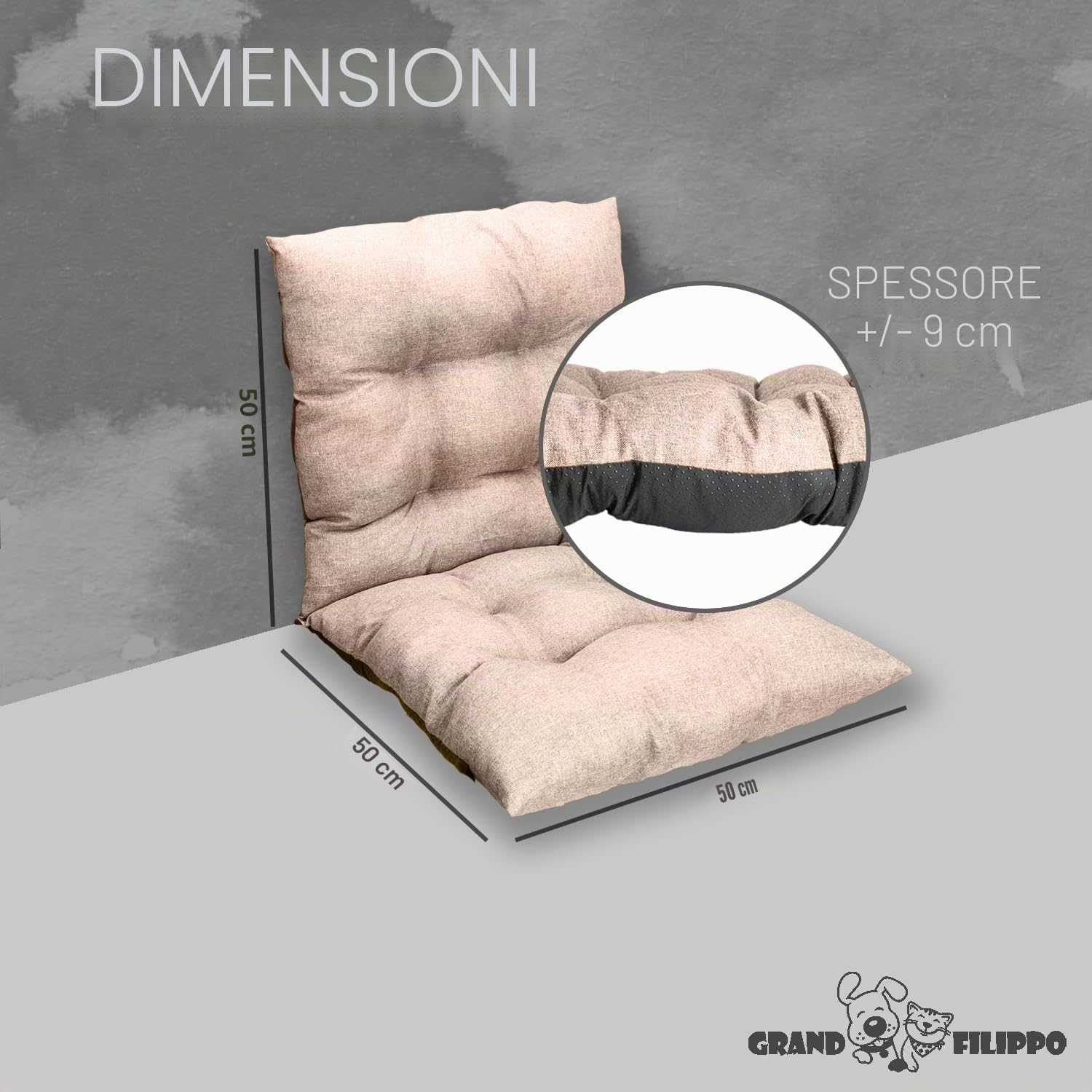 Cuscini Per Sedie Da Esterno Con Schienale 50 x 50 cm (1 Pezzo) - Cuscino Per Sedie Da Giardino - Cuscini Da Esterno Impermeabili Con Corde Di Fissaggio - Beige