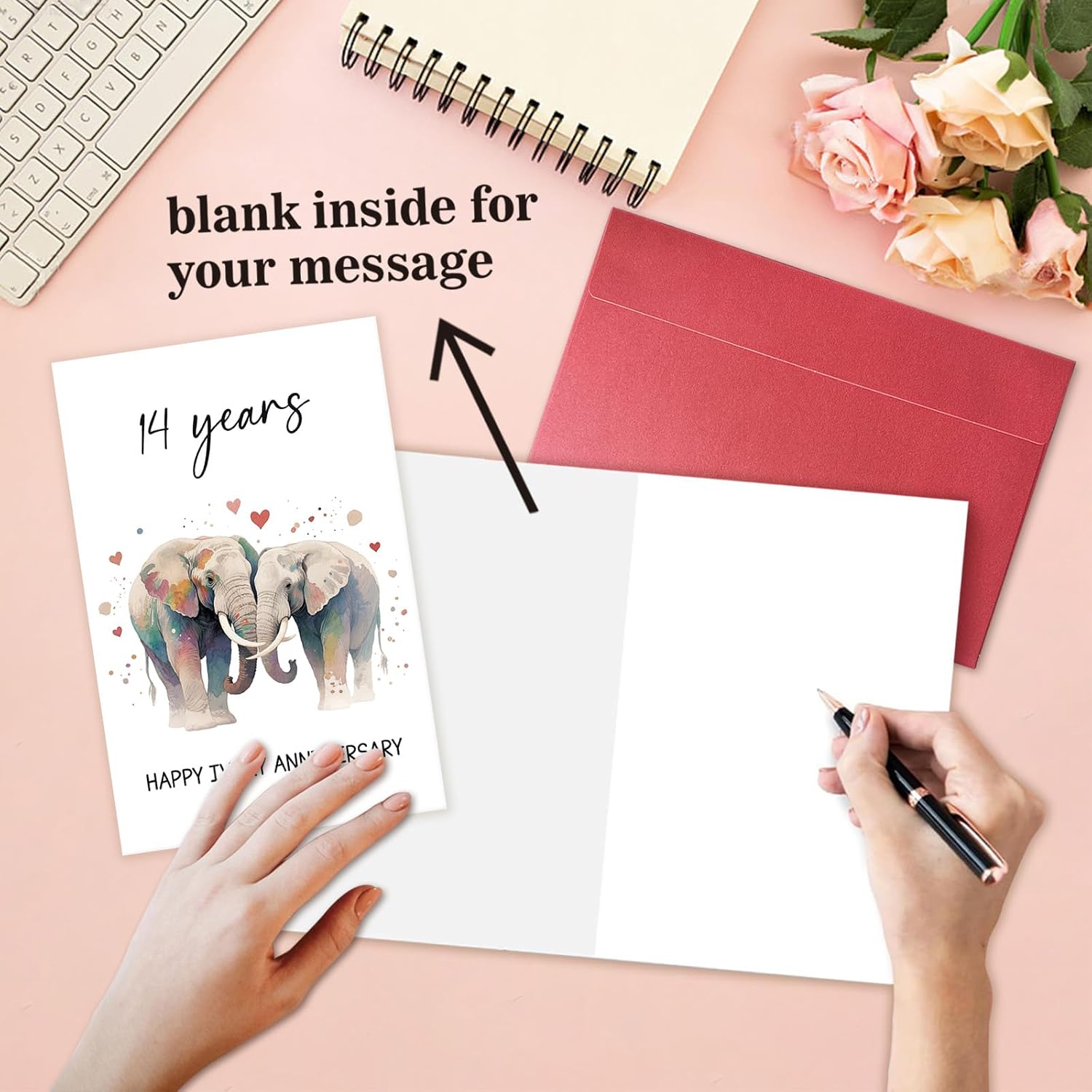 Elephant 14th Anniversary Card for Husband Wife, Happy Ivory Anniversary Card for Couples, Funny 14 Years Wedding Gift - Image 7