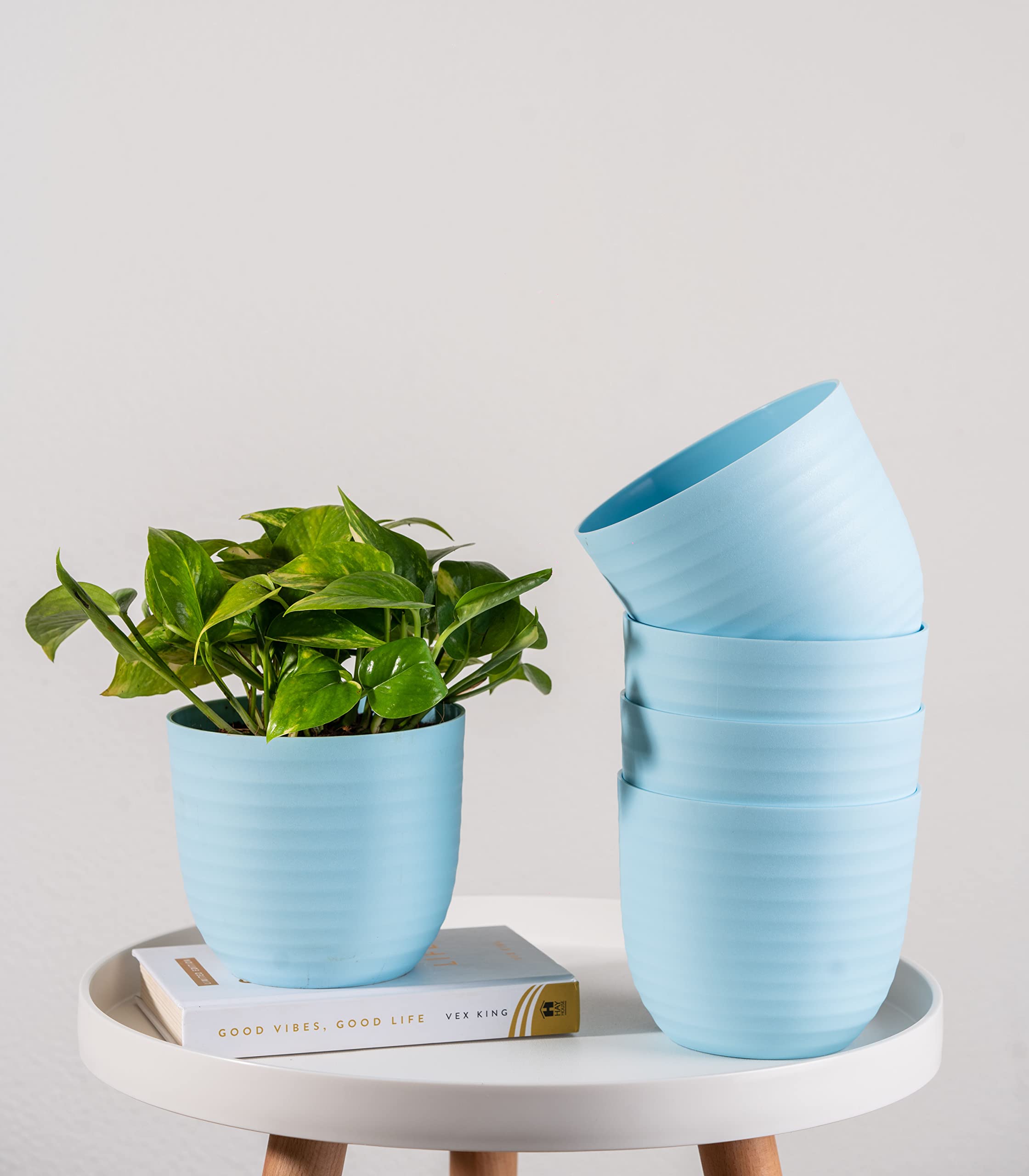 Nurturing Green® Combo of 5 Blue Premium Wave Plastic Planters with Matte Finish for Home & Garden Decor (Plants Not Included) (5 Inch Wide*5.5 Inch High) (B09SHXT275) Amazon Price History, Amazon Price Tracker