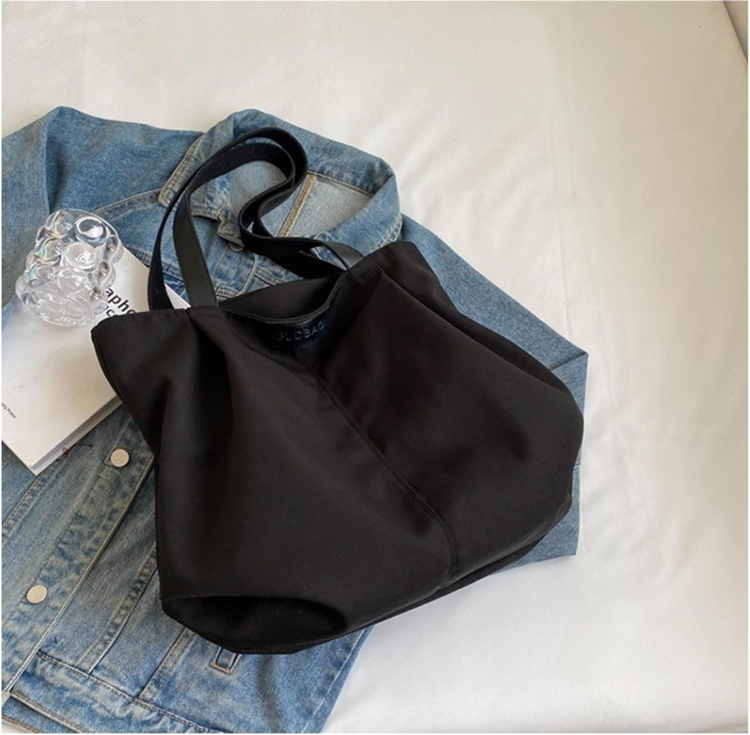 キャンバスバッグ レディース シングルショルダーバッグ, ブラック, One Size