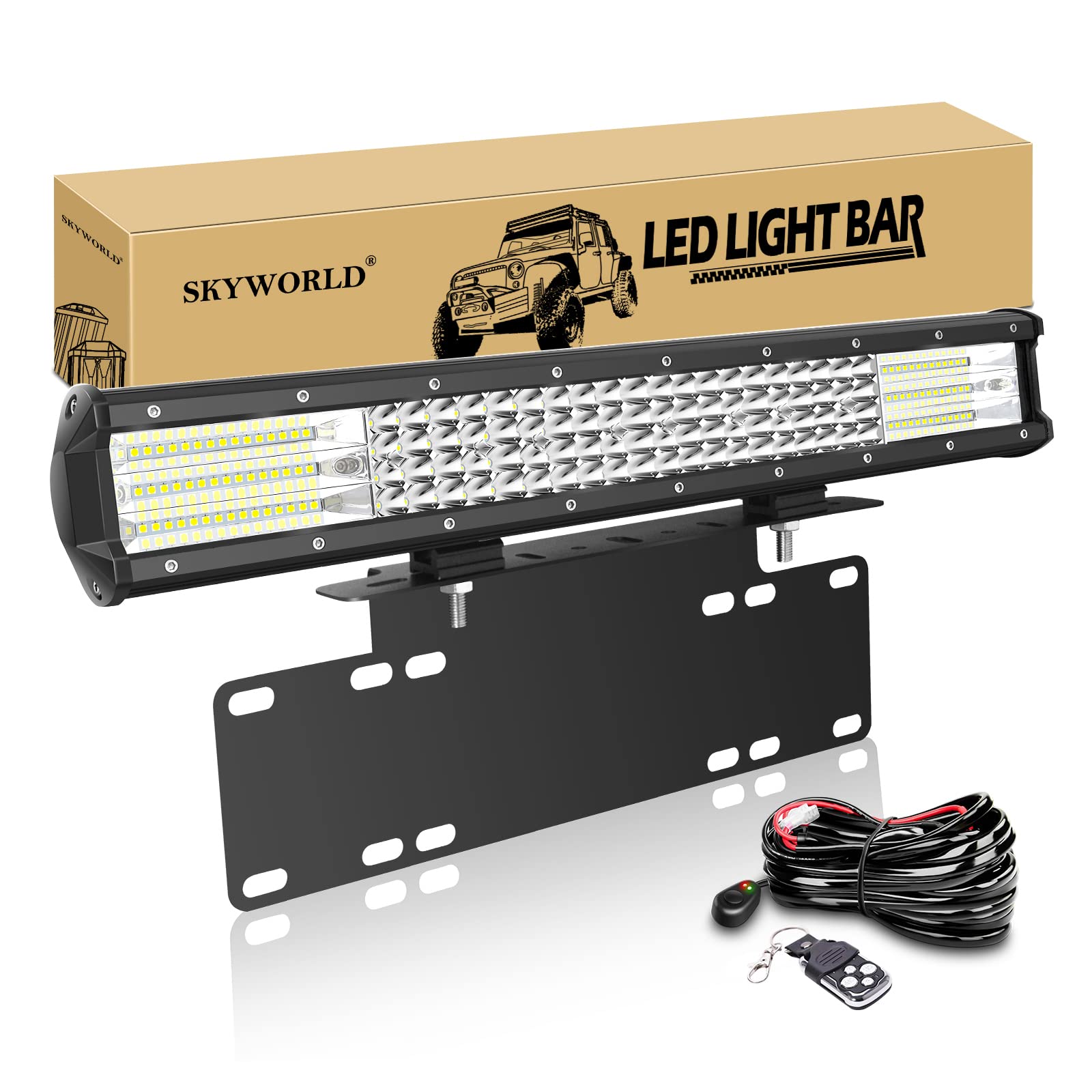 SKYWORLD Barre lumineuse LED de Travail, 50.8 cm 510W Phare Led Lampe Light Barre avec Support de Montage Plaque d'immatriculation, 12V stroboscopique Câblage, Offroad Véhicule Voiture camion 4x4