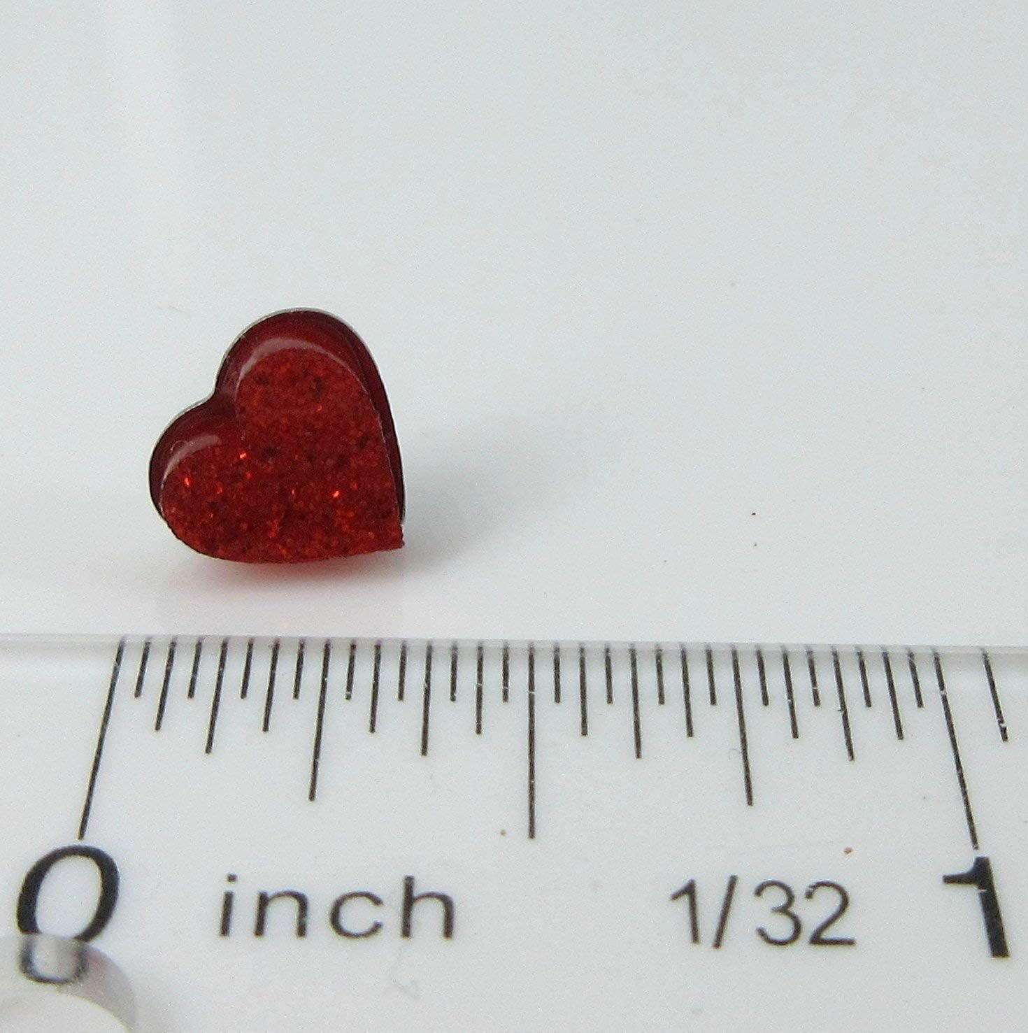 Stainless Steel Glitter Acrylic Heart Stud Earrings 8mm - Image 3