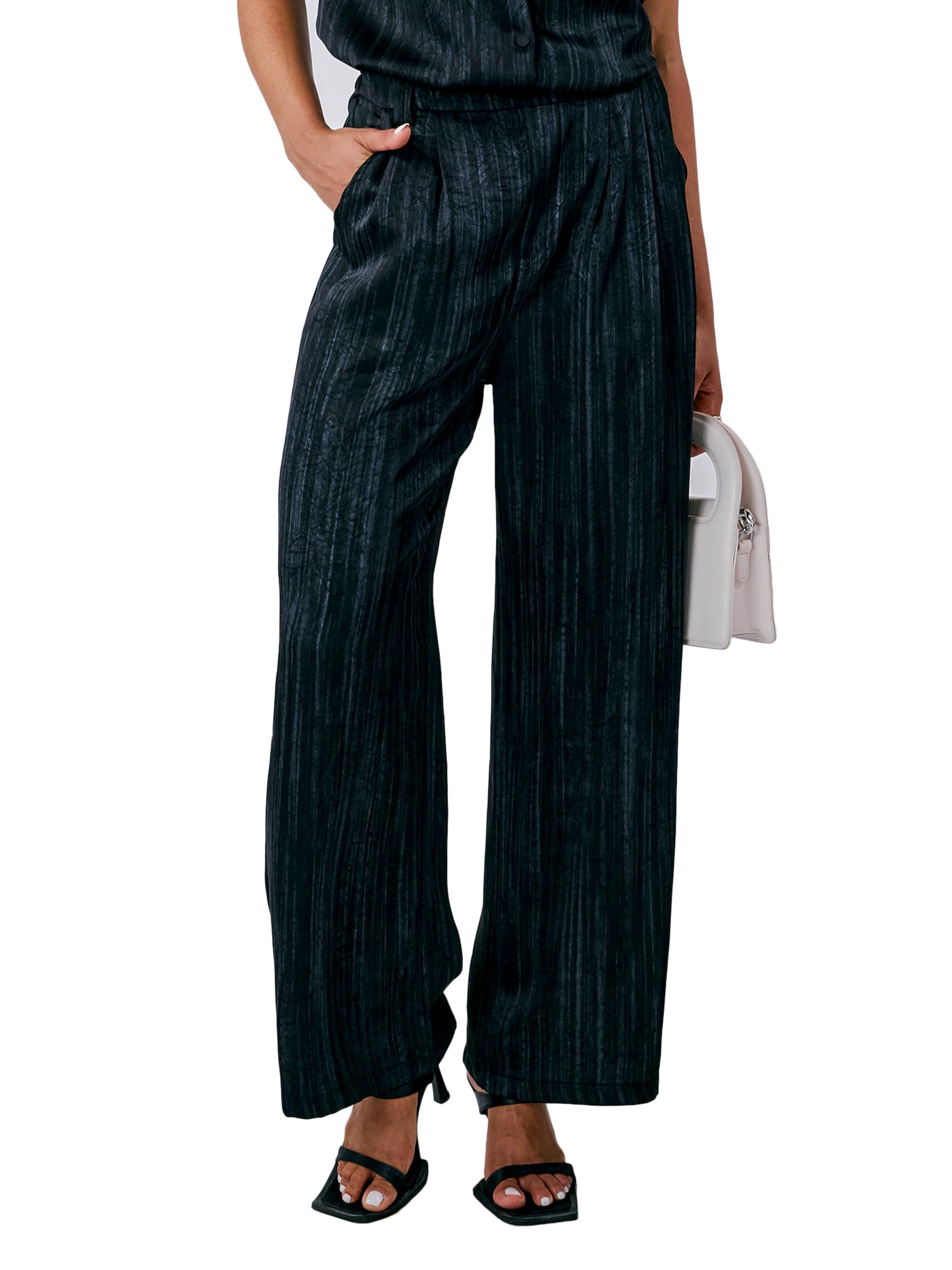 Satin Wide Leg Pants for Women Womens High Waisted Dress Pants Casual Palazzo Pants
