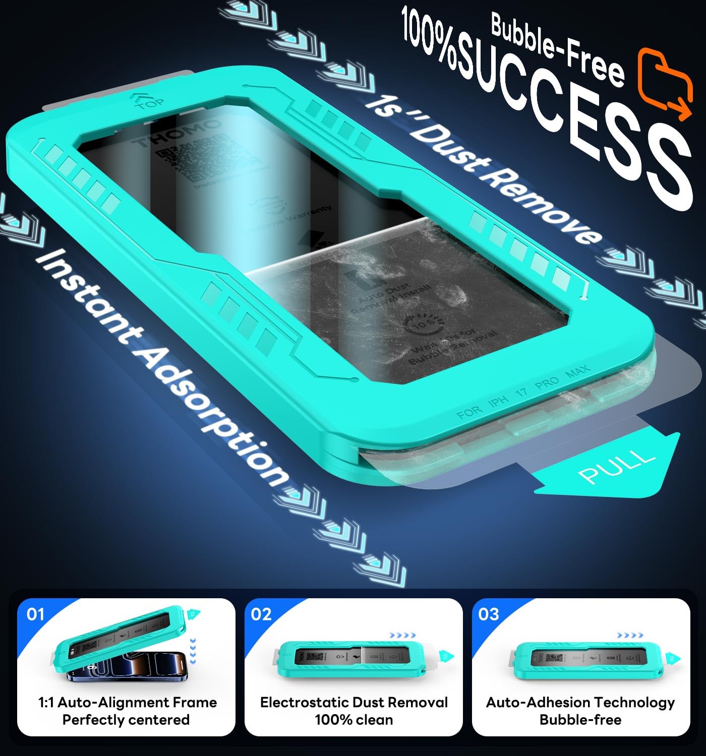 Thomo Privacy Screen Protector for iPhone 17 Pro Max 2 Pack, [25° Anti Spy] [Top 9H Tempered Glass] [15FT Military Grade Shatterproof] Full Edge Coverage, Bubble Free, Easy Install Case Friendly