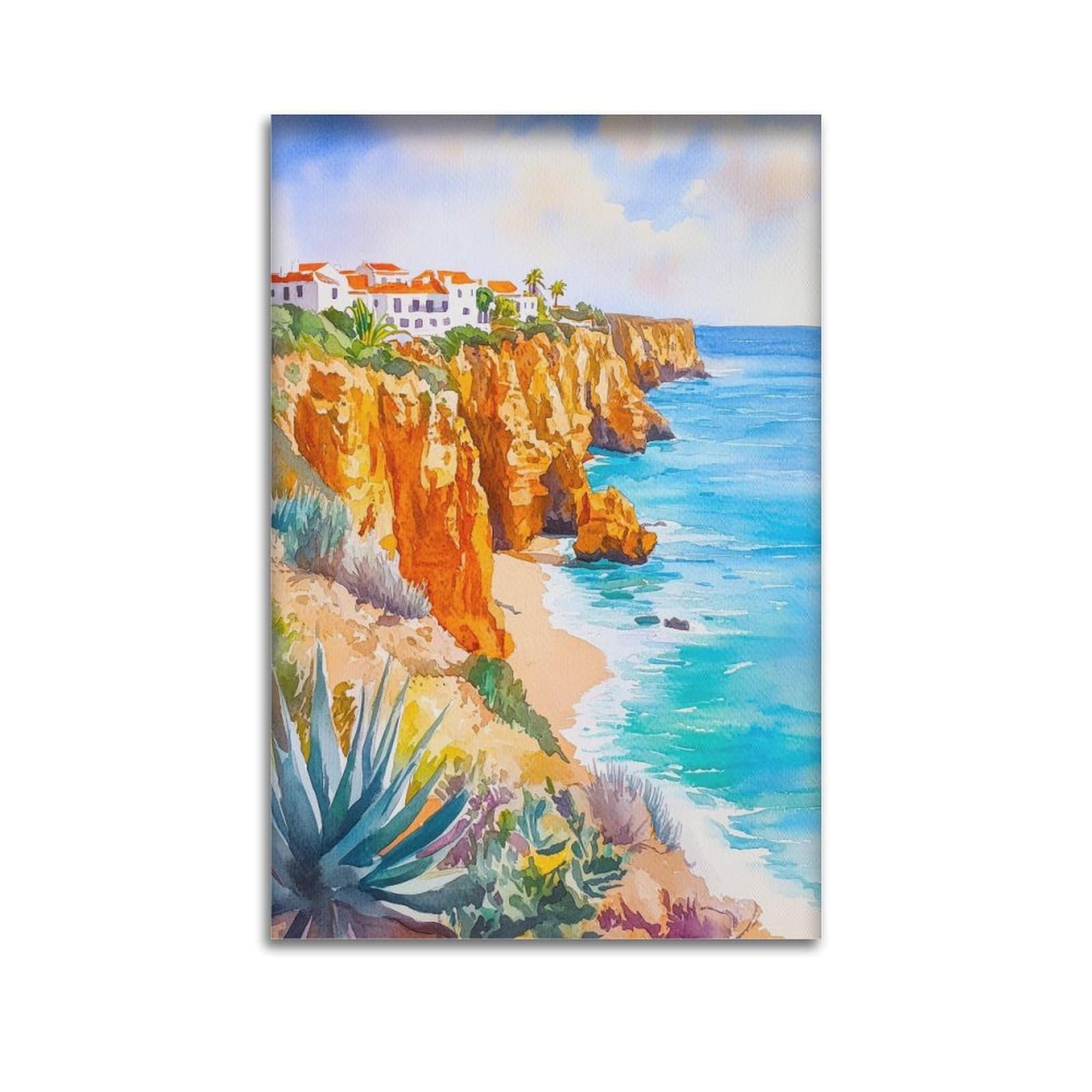 xiaoxiaoshen Algarve Travel Portugal Praia Da Marinha Coastal Landscape Scenic0 Canvas Poster Wall Art Prints Room Aesthetic Murals Bedroom And Living Decorations 20x30inch(50x75cm)