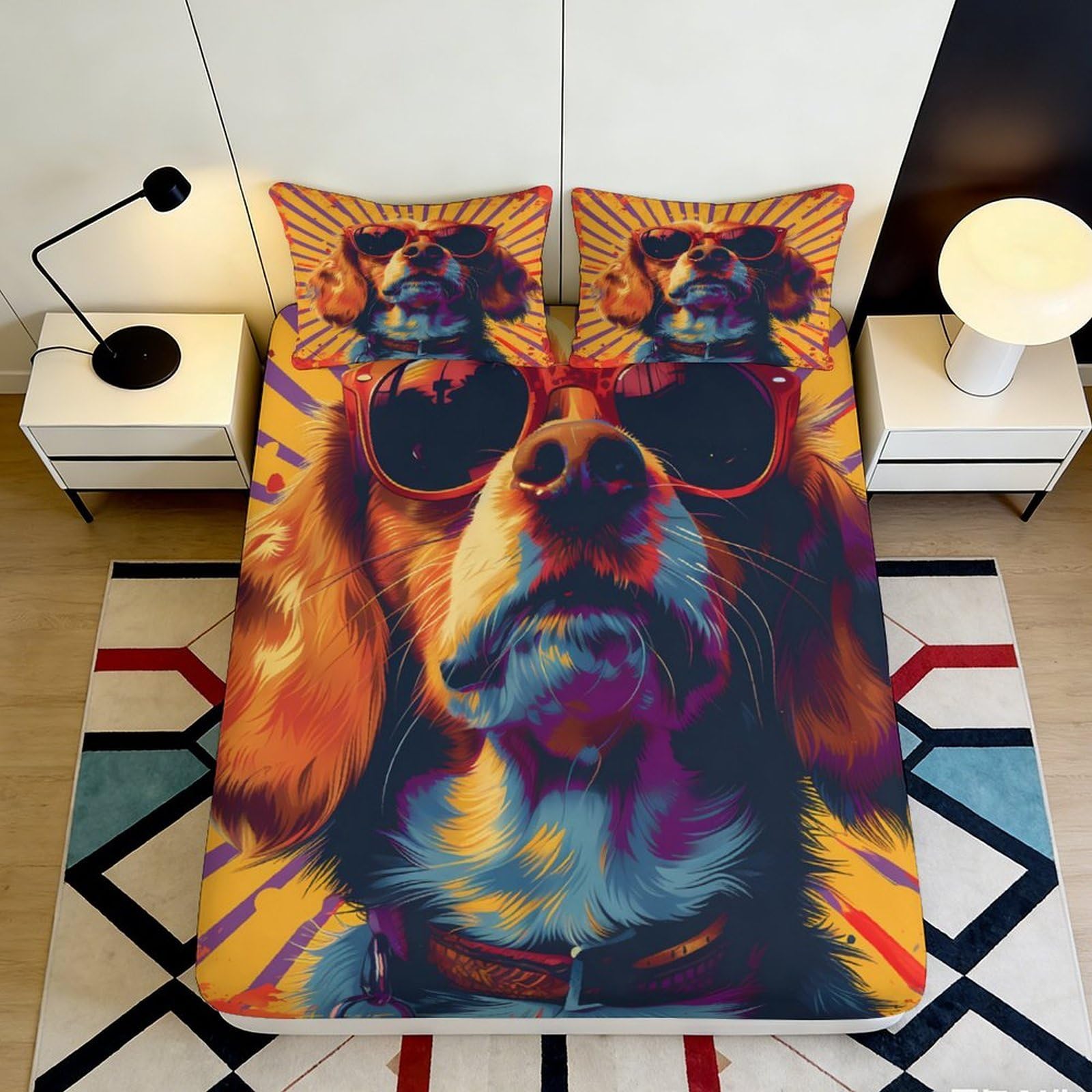 Kzqnxhjprl Style-4 3D Printed Dog With Sunglasses Fitted Sheet Microfiber Vibrant Pop Art Mattress Cover For Bedroom Dorm Youth Decor 90X200x25cm
