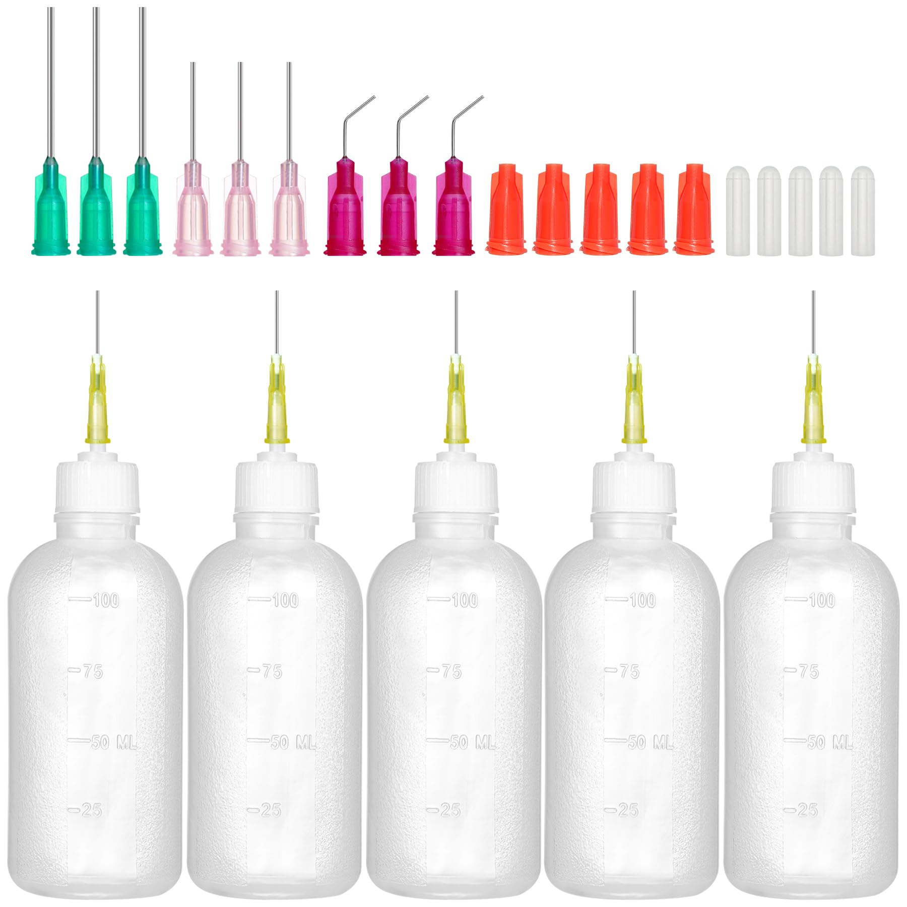 Botella aplicadora de punta de precisión de 100 ml, con aguja de punta roma y tapa, botella de 18 G, 20 G, 25 G, botella de punta de aguja, botella cuentagotas de aceite, botellas de pegamento con