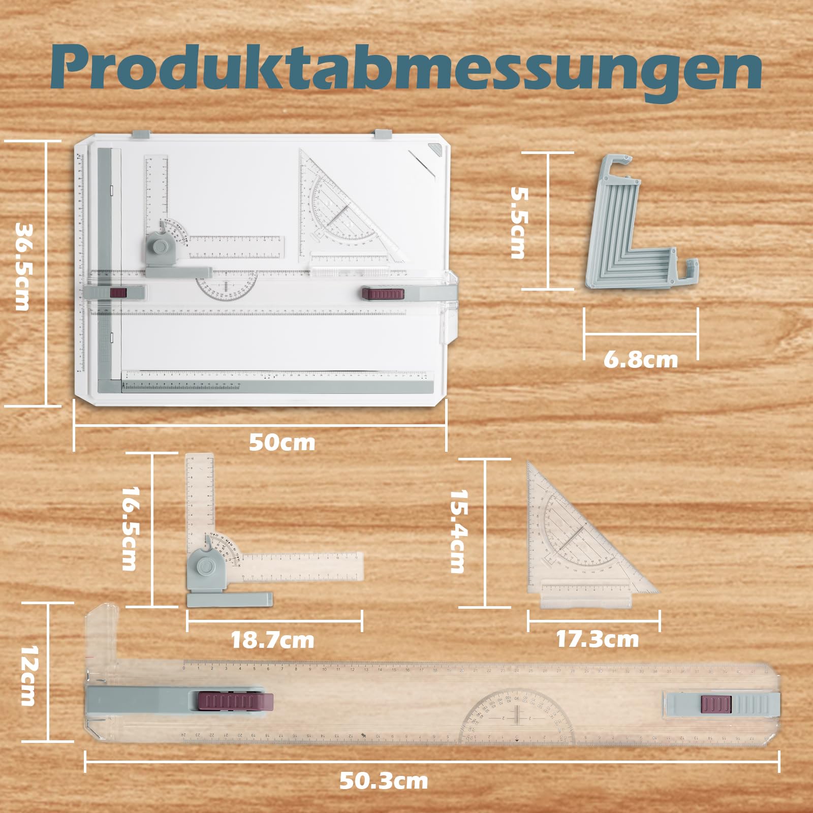 A3 Zeichenbrett, Professionelle Zeichenplatte DIN A3, Zeichentisch mit Schiebelineal Zeichendreieck und Maßstab T-Quadrat, für Ingenieure Designer Studenten zum Exaktes Arbeiten und Studium