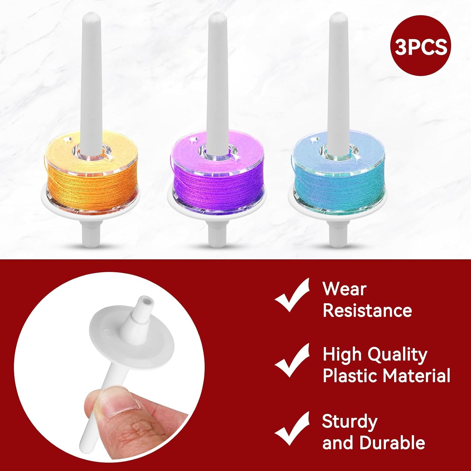 3 PCS Spool Pin, Spool Holder for Sewing Machine Plastic Auxiliary Pin Household Sewing Machine Accessories, White