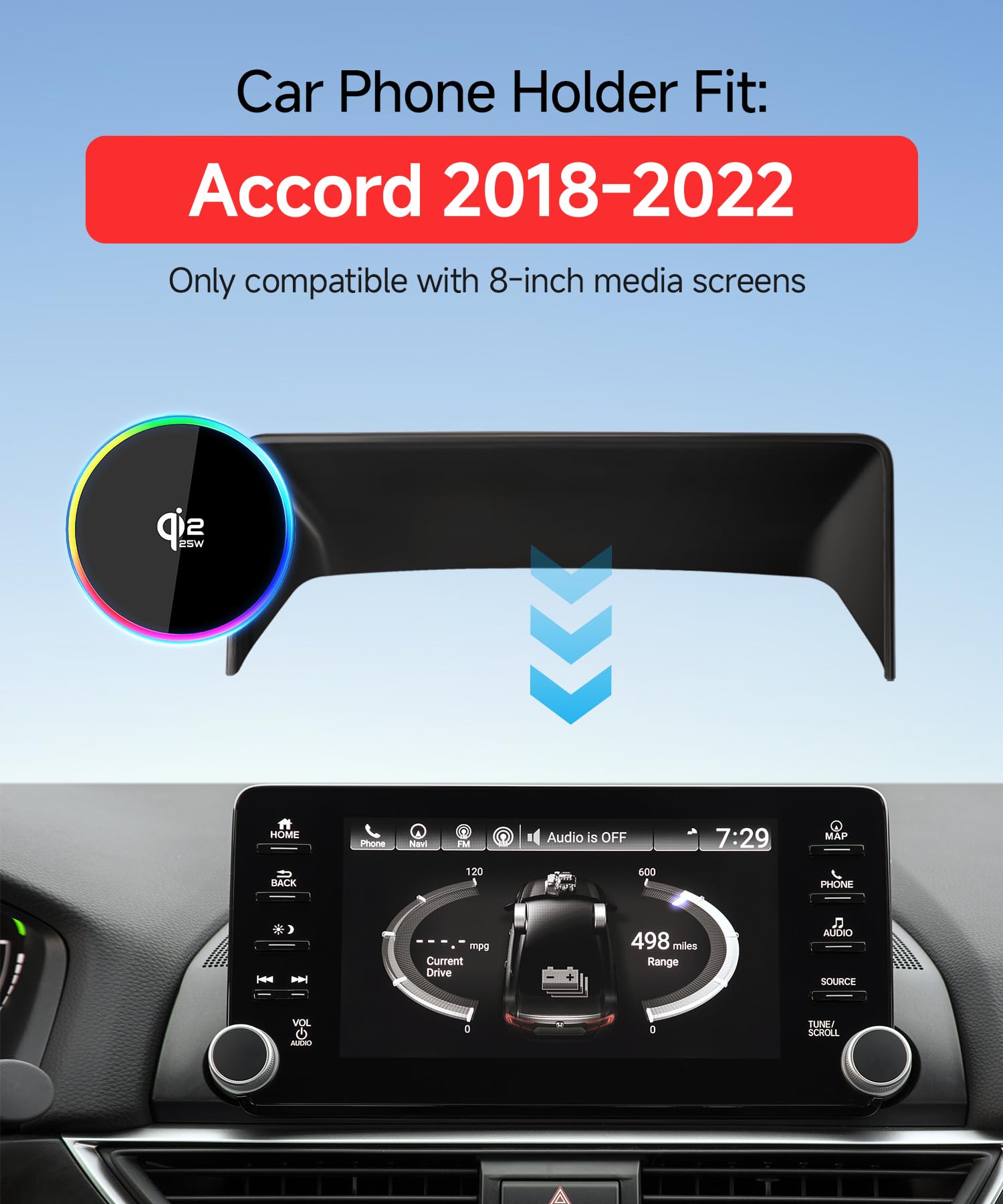 Qi2.2 Max 25 W Fast Wireless Car Charger Phone Holder per Honda Accord 2018-2022/Hybrid 8 Pollici Screen, Supporto magnetico per telefono compatibile con MagSafe